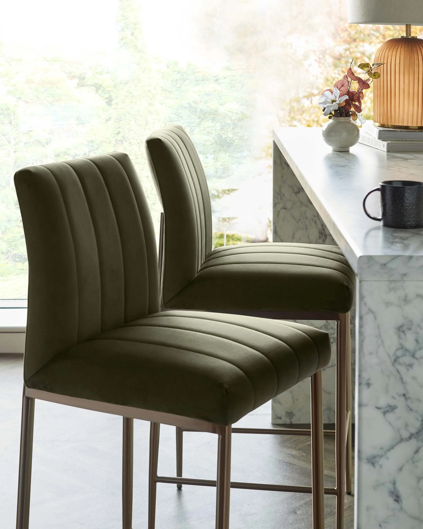 Kendra olive green velvet bar stool - Image 8