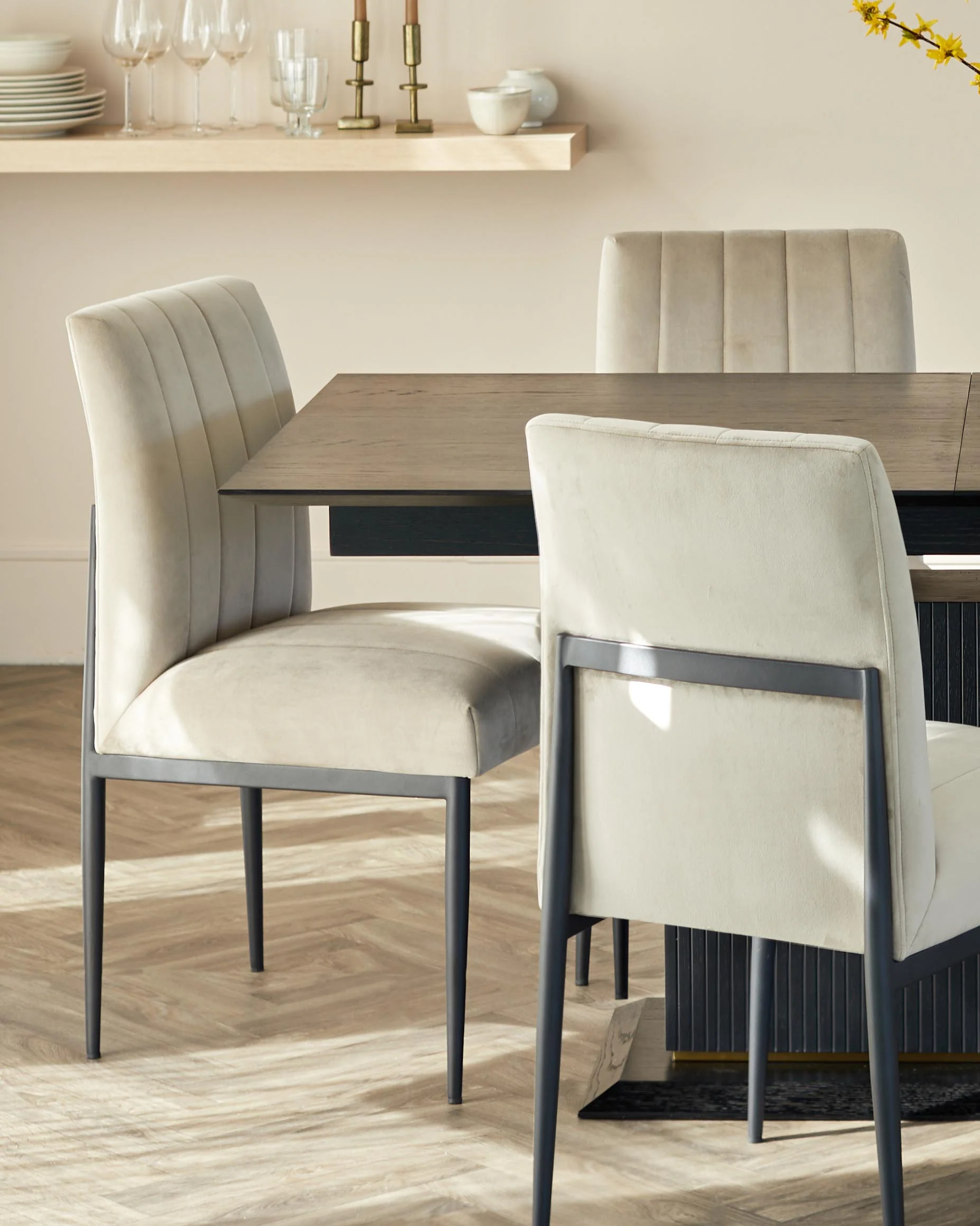 Kendra Black Metal Dining Chair Champagne Plush Velvet - Image 4