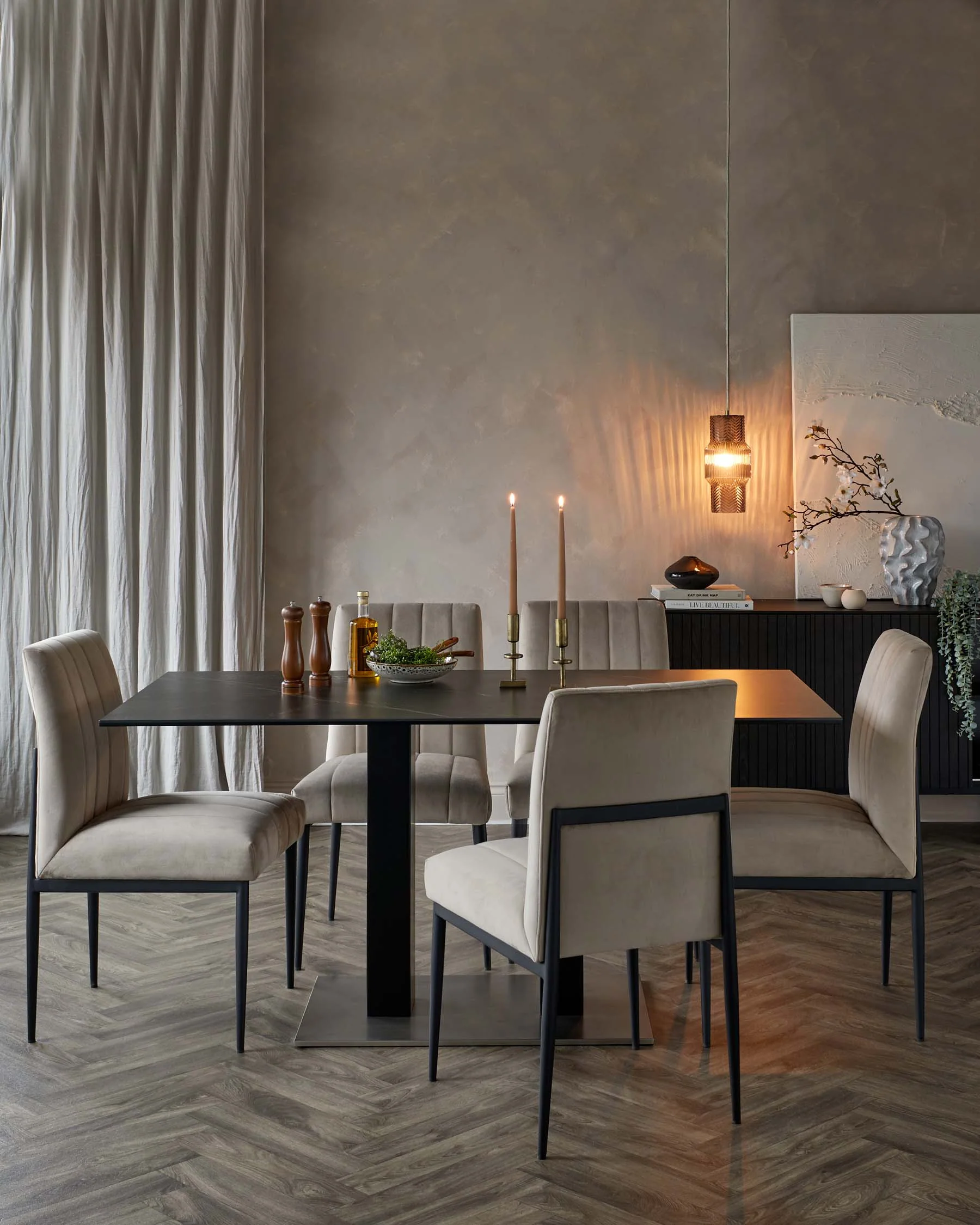 Kendra Black Metal Dining Chair Champagne Plush Velvet - Image 6