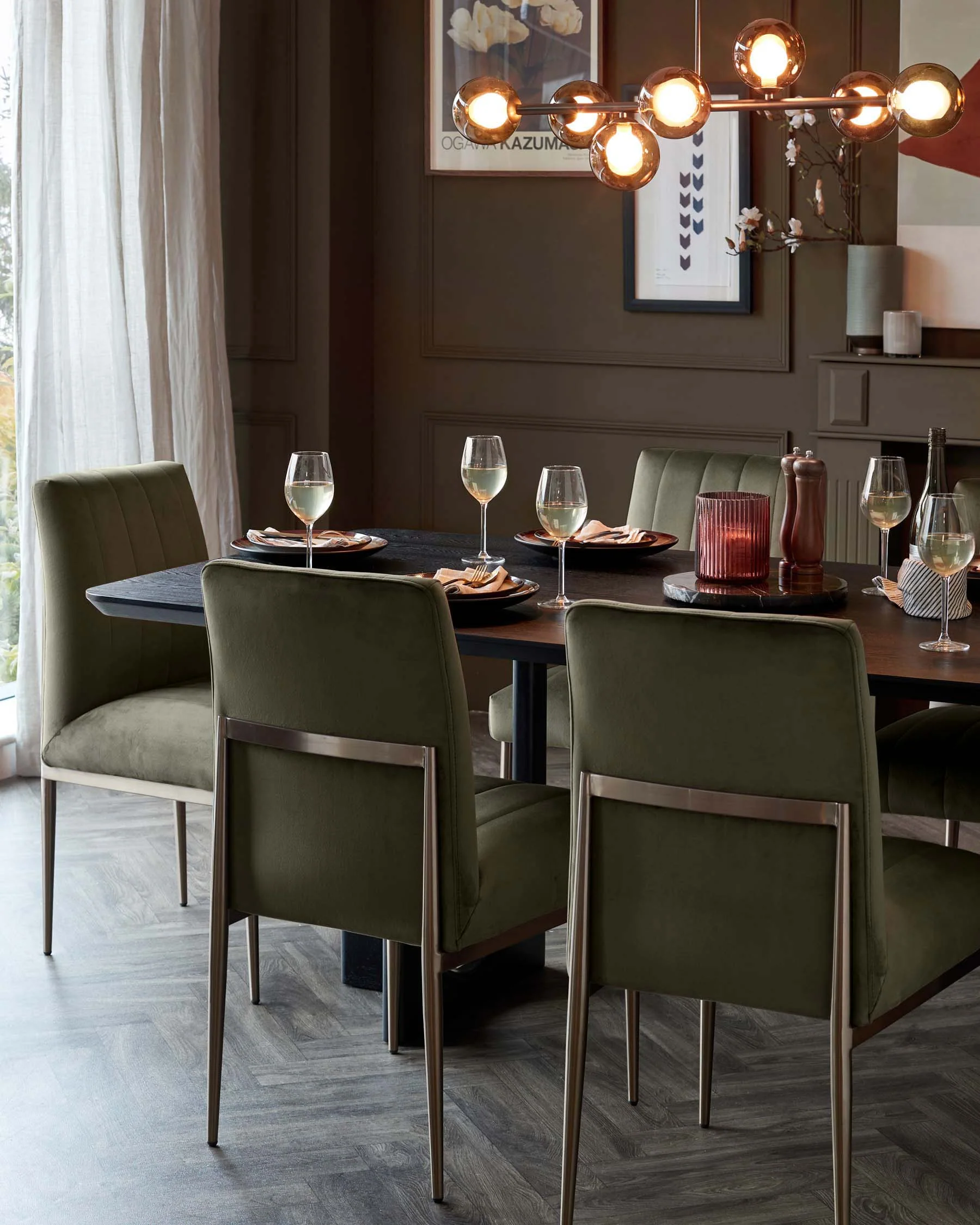 Kendra olive green velvet dining chair - Image 2