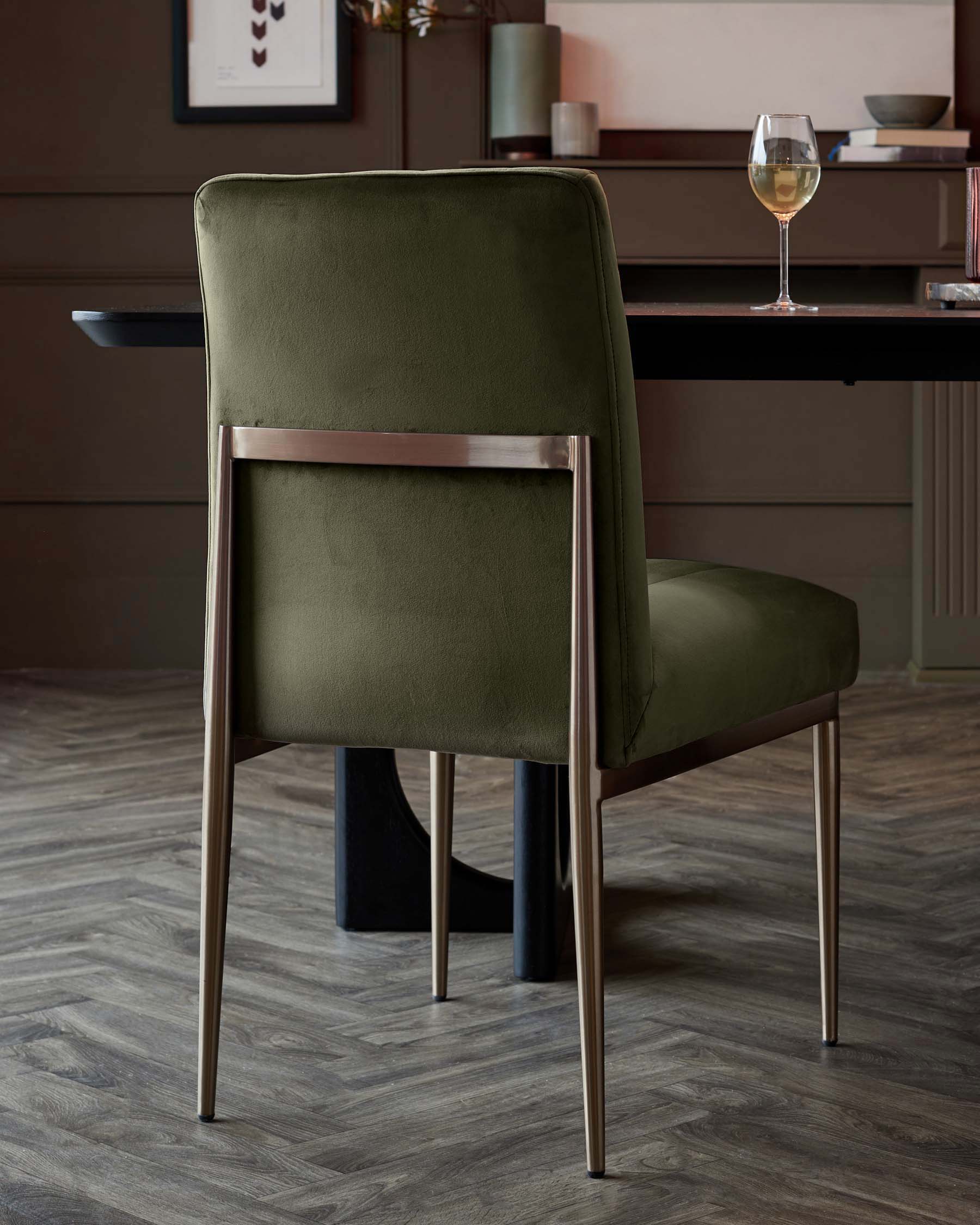 Kendra olive green velvet dining chair - Image 3