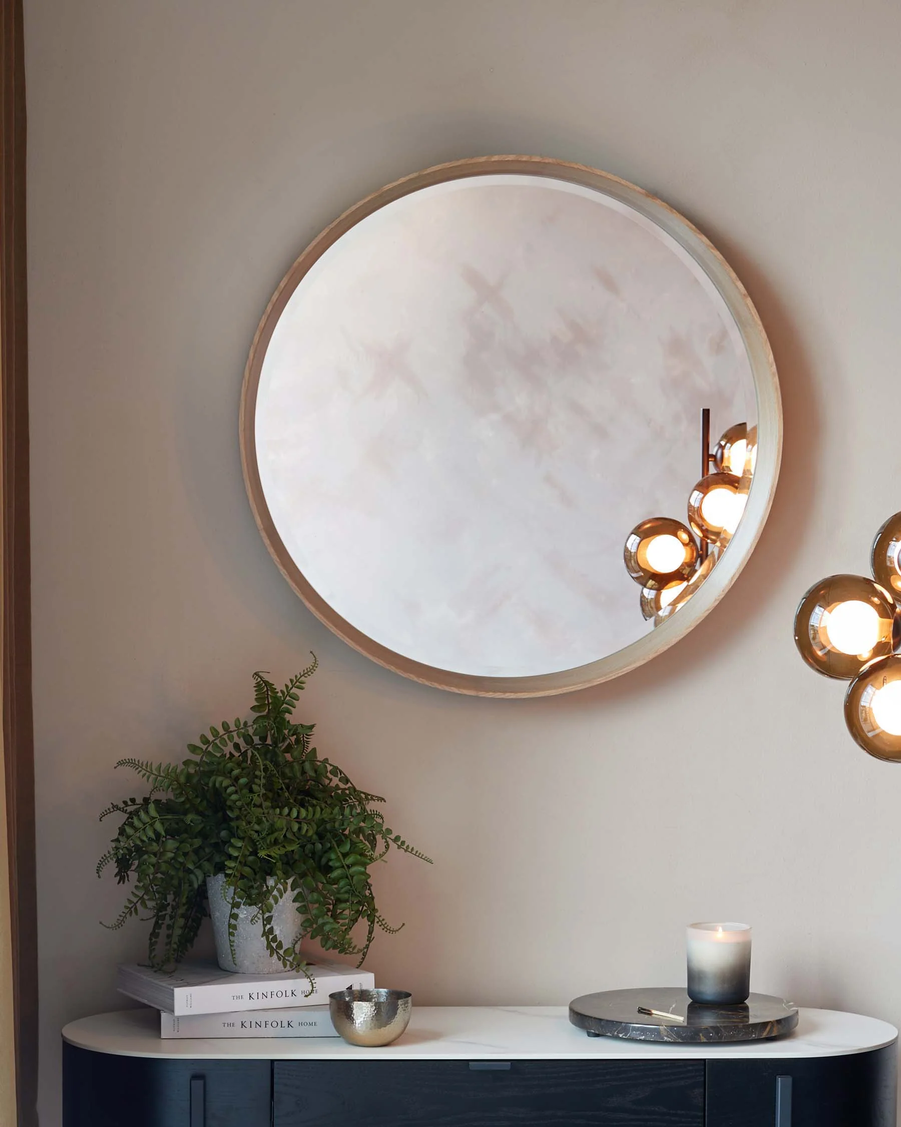 Kendrick Small Round Wall Mirror Oak - Image 2