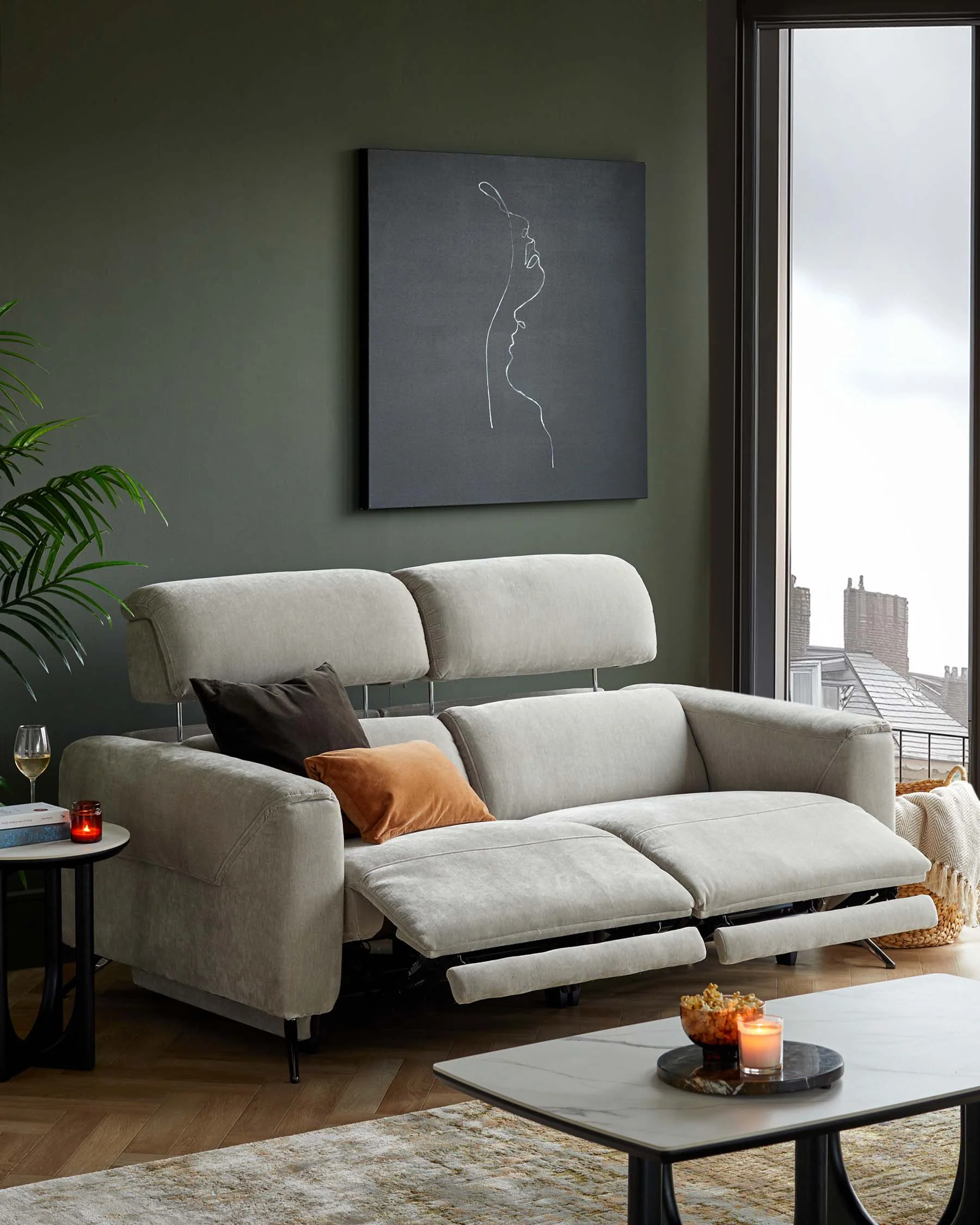 Kenzie light grey fabric recliner 2 seater sofa - Image 4