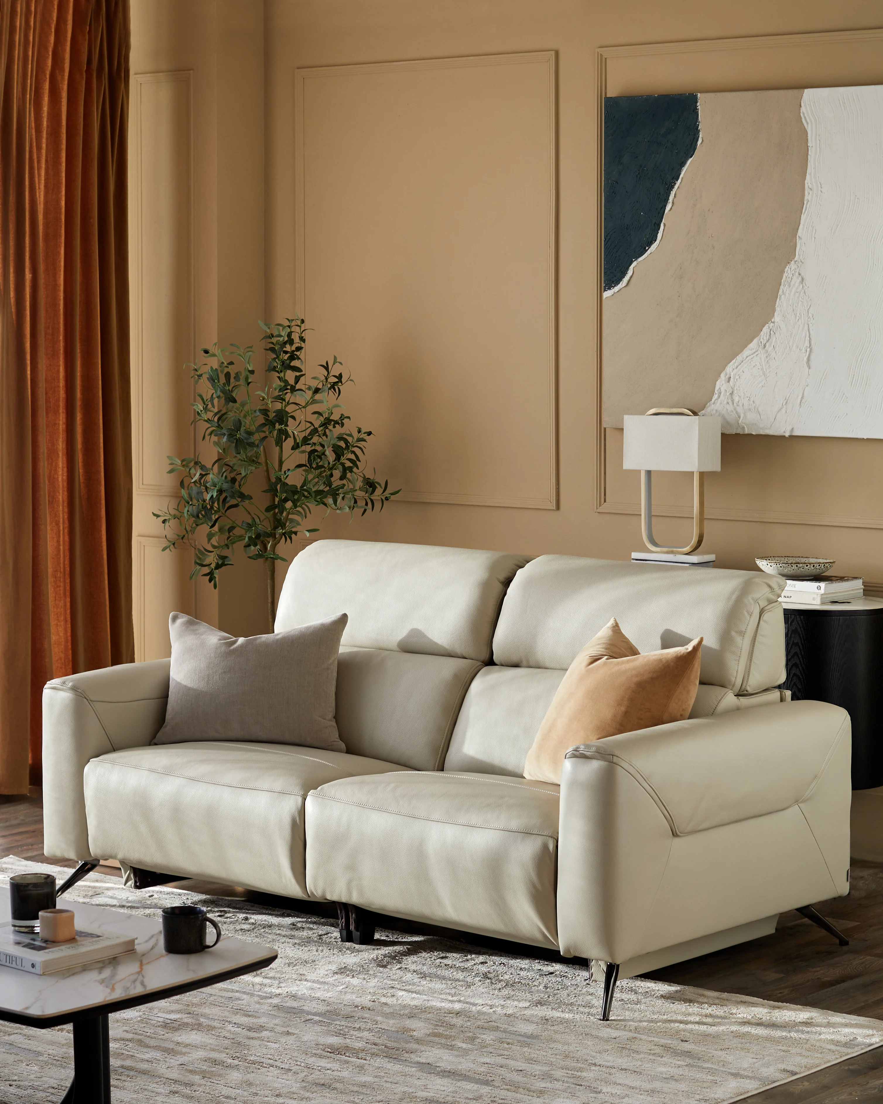 Kenzie Natural Grey Leather Recliner 2 Seater Sofa - Image 3