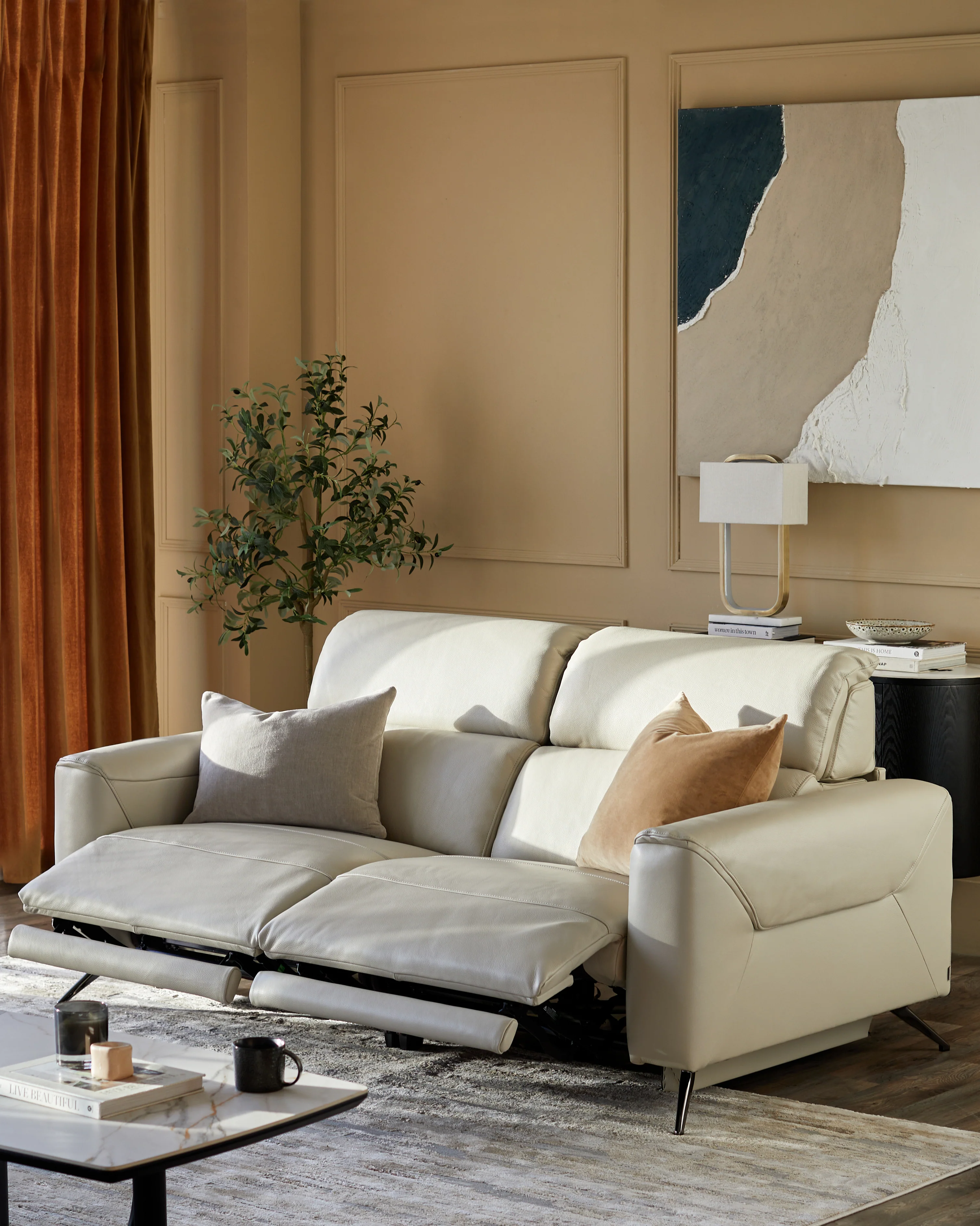 Kenzie Natural Grey Leather Recliner 2 Seater Sofa - Image 4