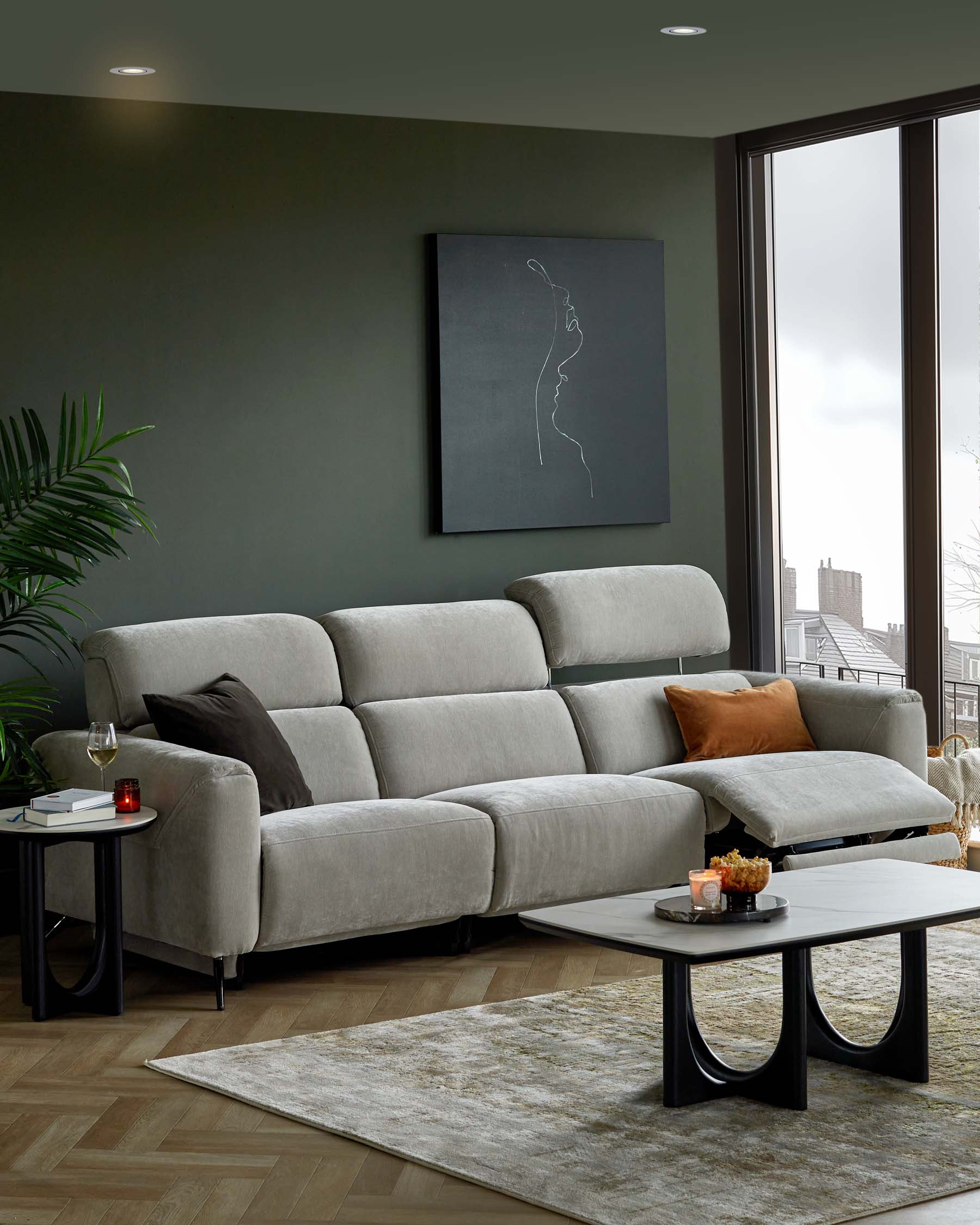Kenzie light grey fabric recliner 3 seater sofa - Image 3