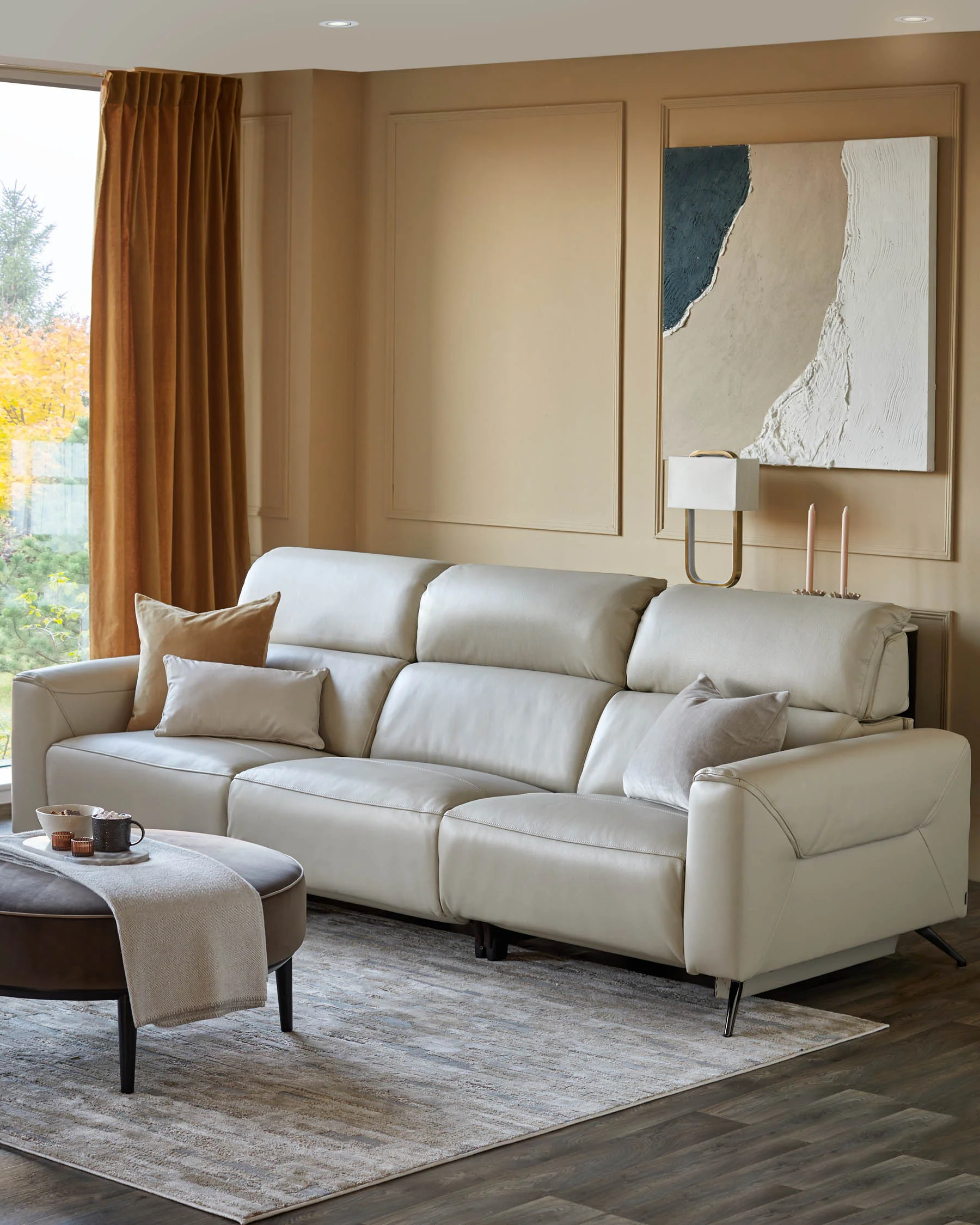 Kenzie Natural Grey Leather Recliner 3 Seater Sofa - Image 3