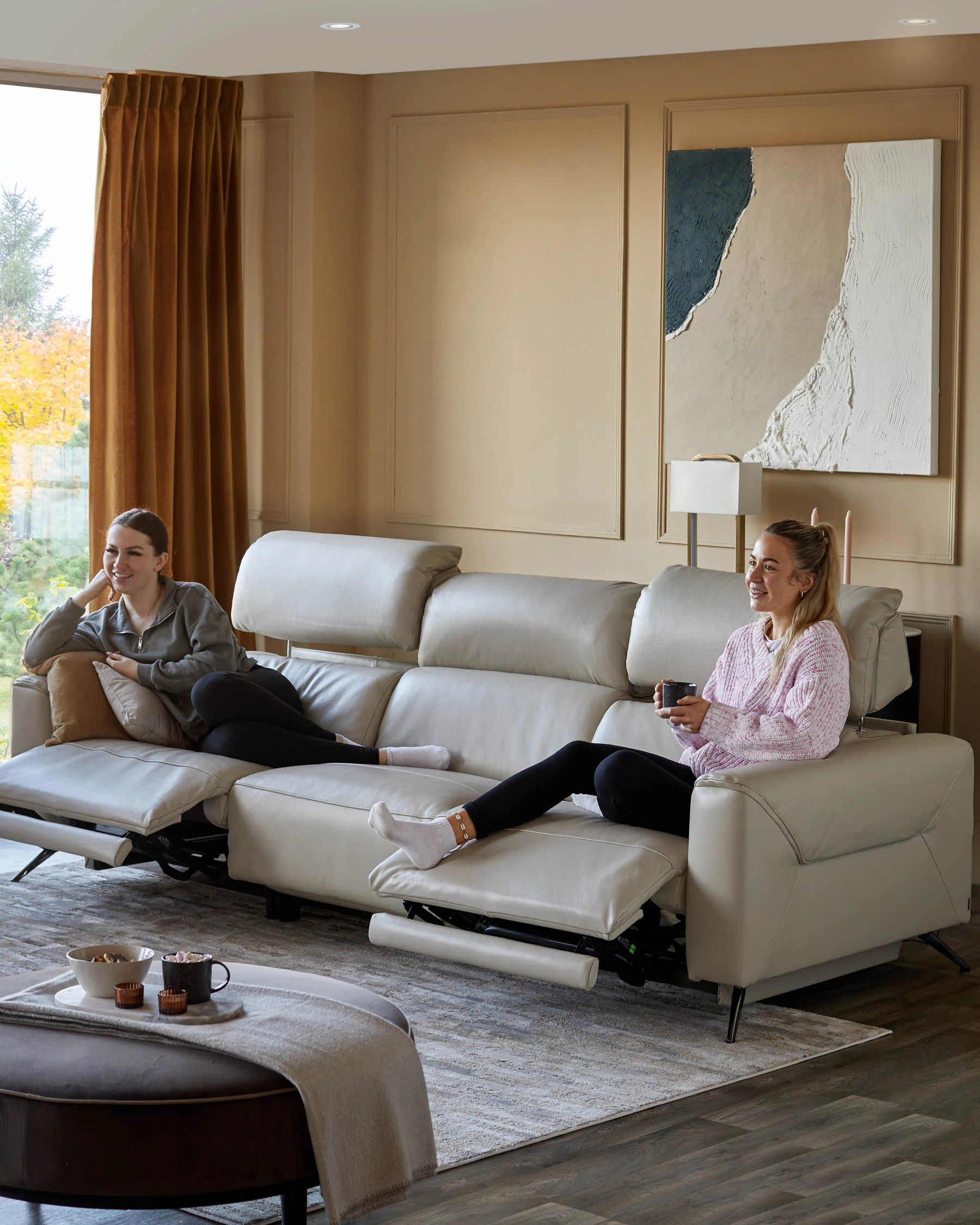 Kenzie Natural Grey Leather Recliner 3 Seater Sofa - Image 4