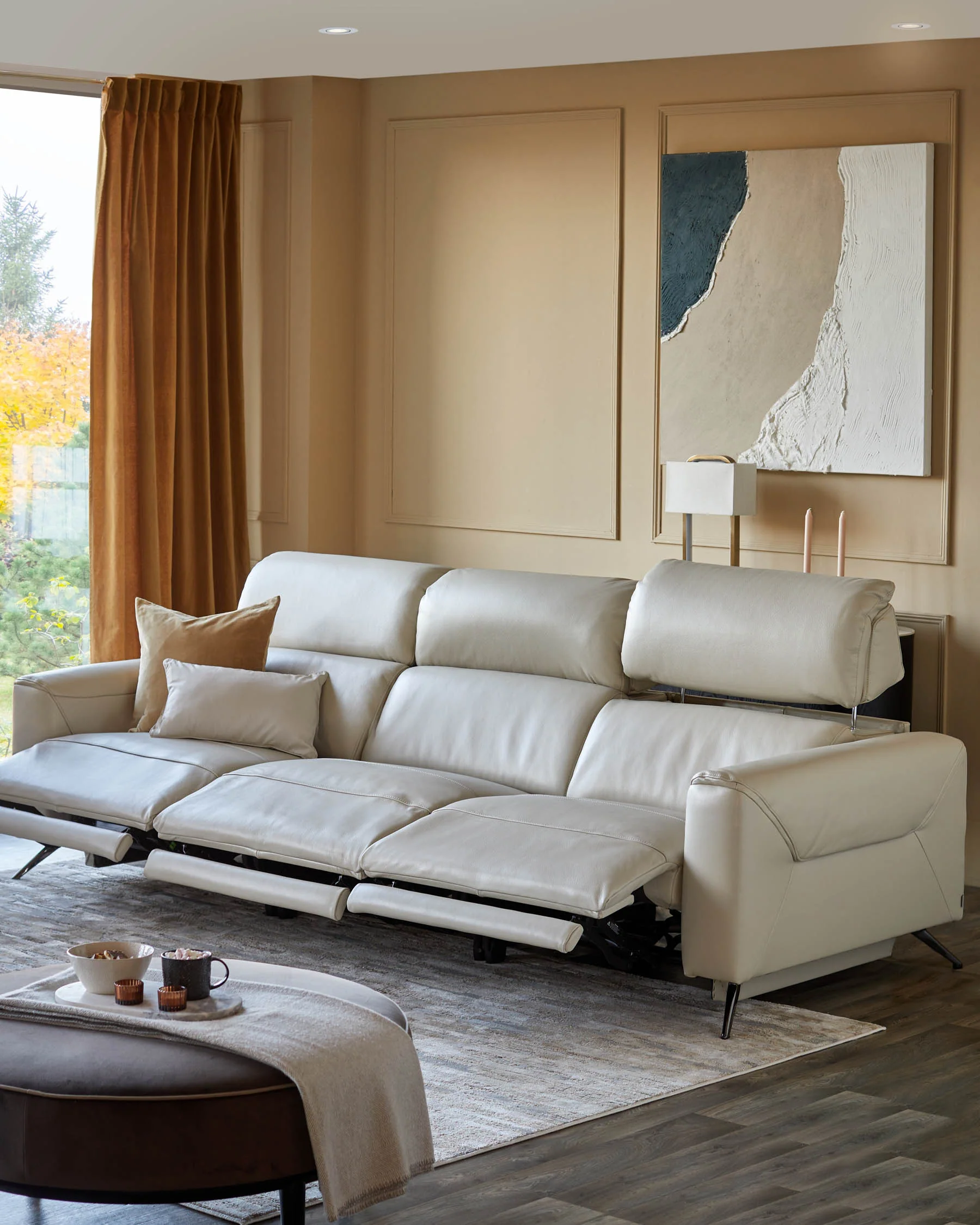 Kenzie Natural Grey Leather Recliner 3 Seater Sofa - Image 5