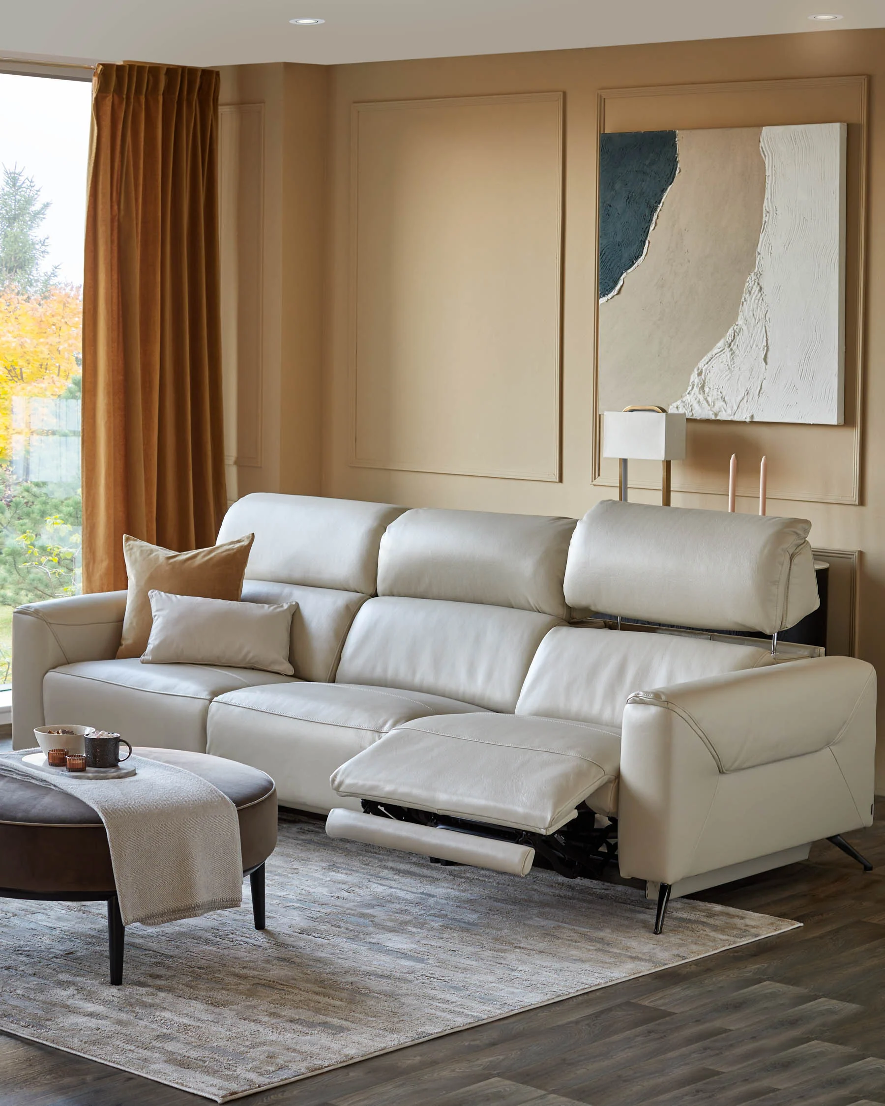 Kenzie Natural Grey Leather Recliner 3 Seater Sofa - Image 7