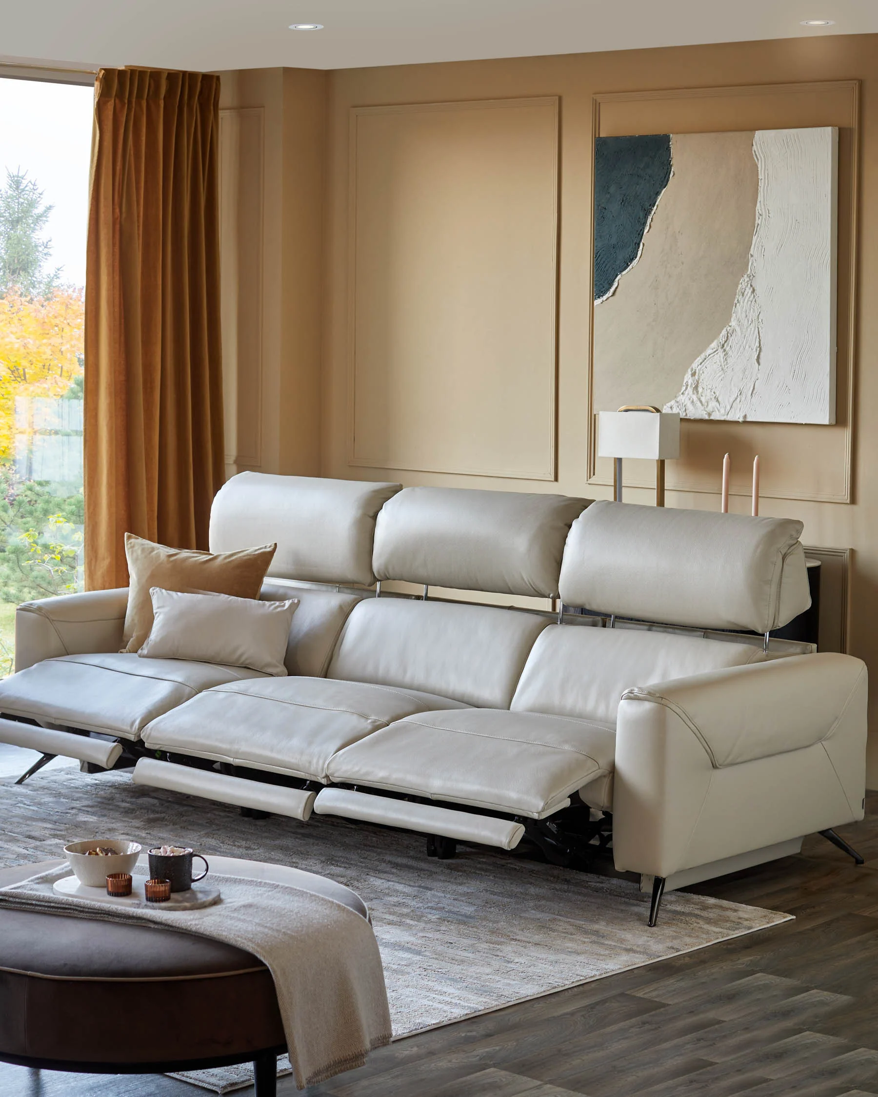 Kenzie Natural Grey Leather Recliner 3 Seater Sofa - Image 8