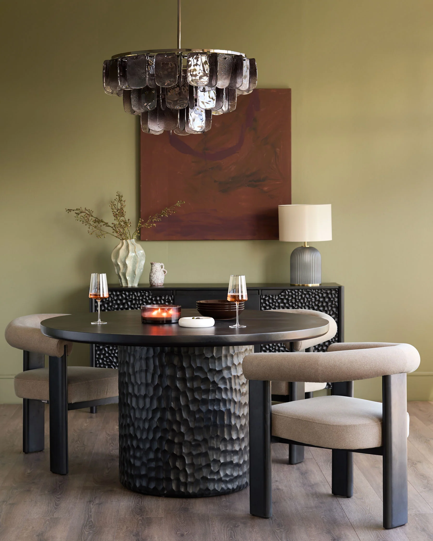 Knox black wood 6 seater round dining table - Image 2
