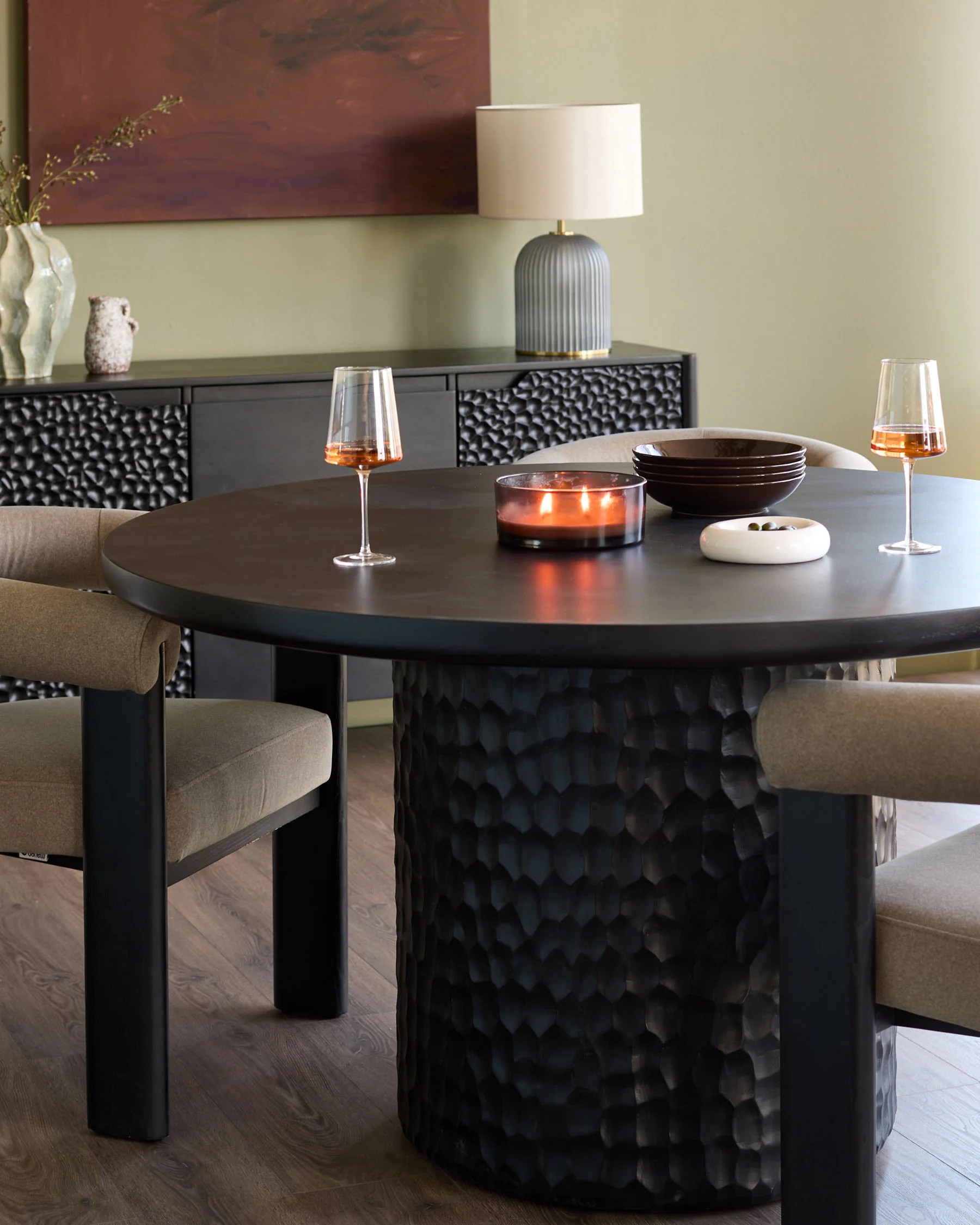 Knox black wood 6 seater round dining table - Image 3