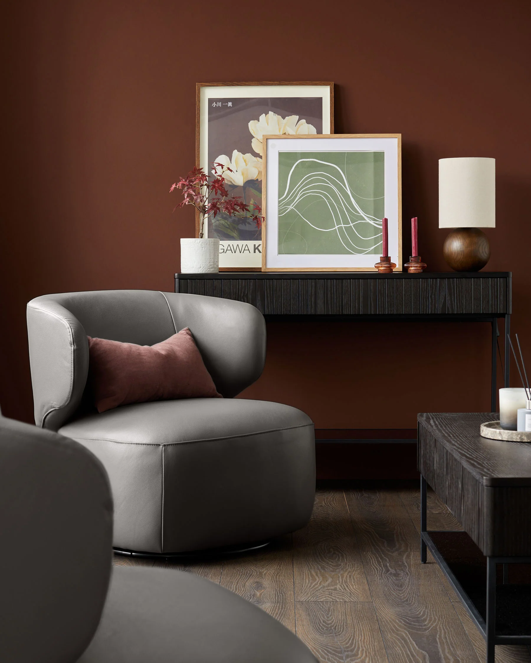 Landon dark grey leather swivel accent chair - Image 4