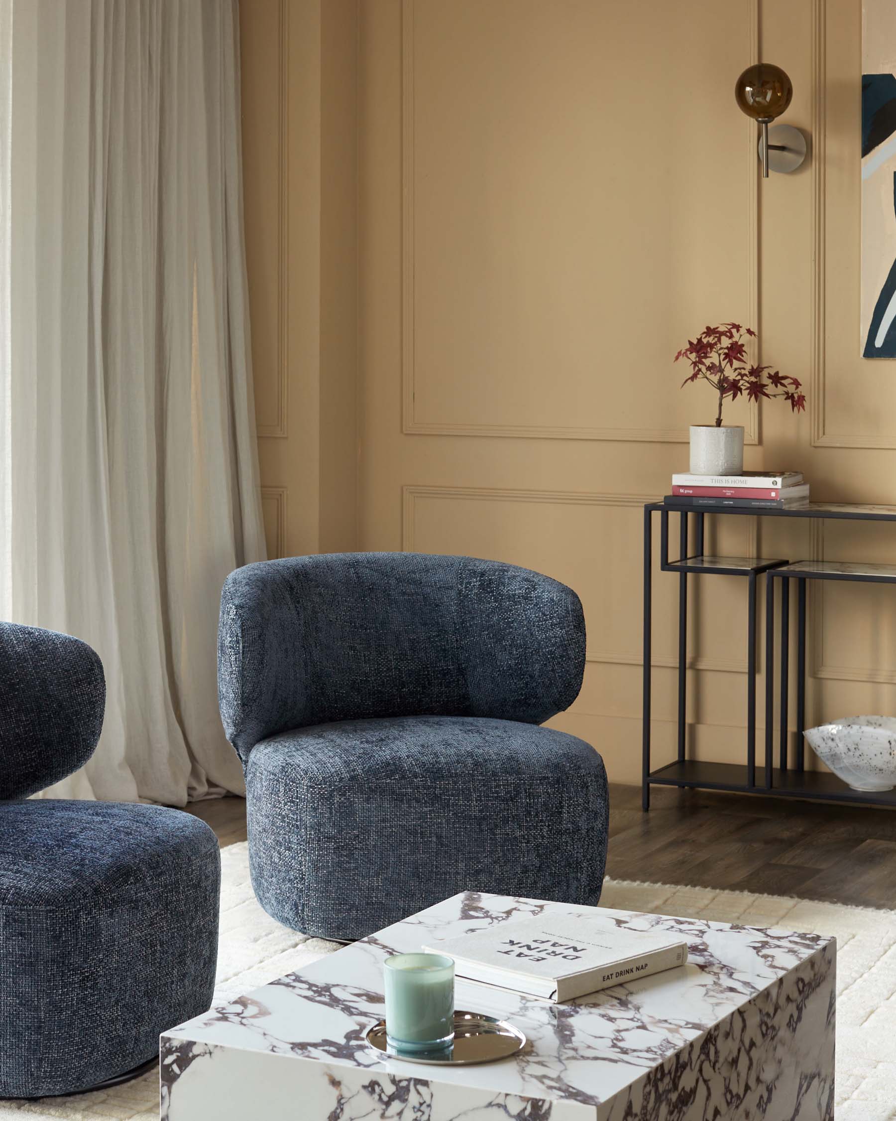 Landon dark blue fabric swivel accent chair - Image 2