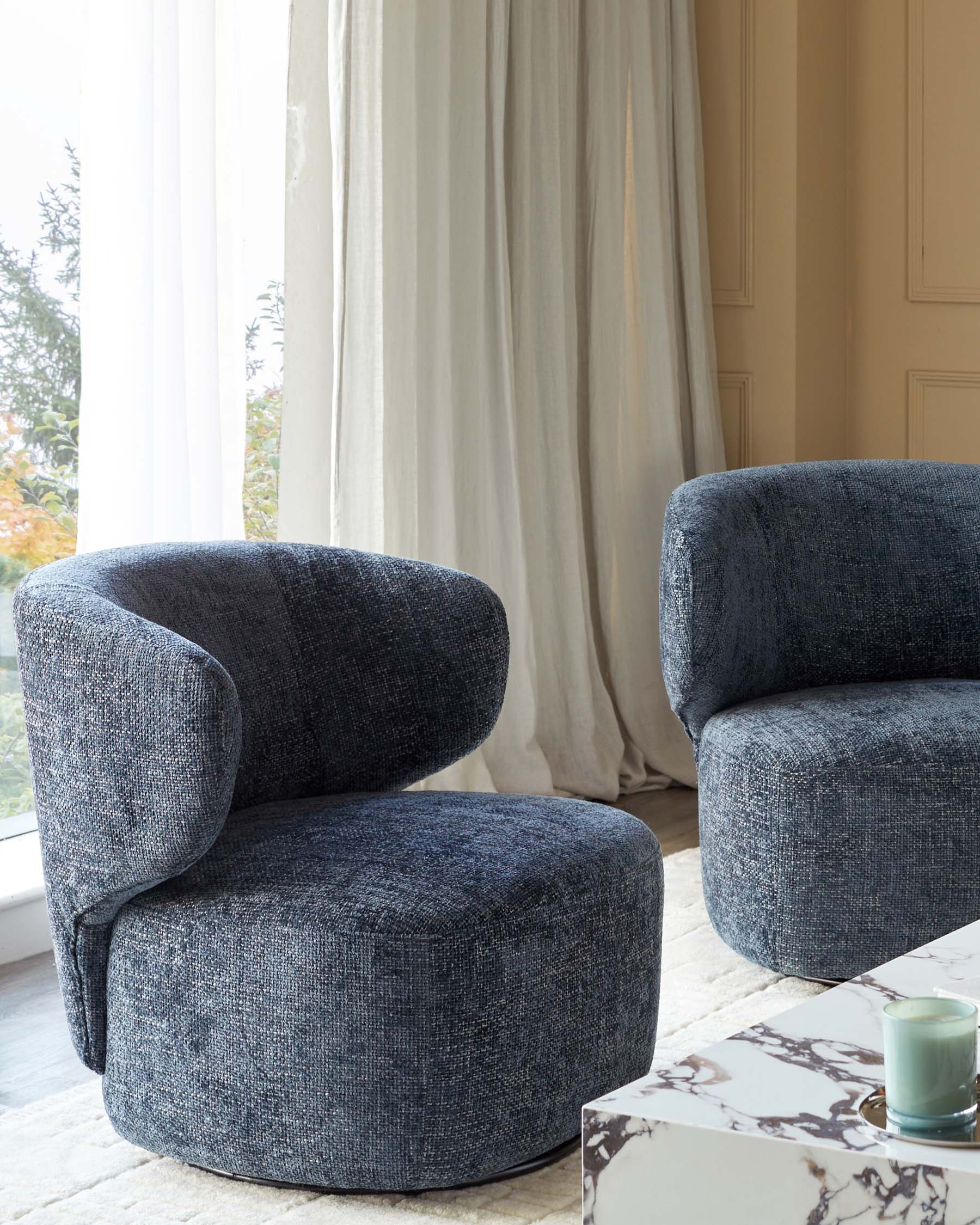 Landon dark blue fabric swivel accent chair - Image 4