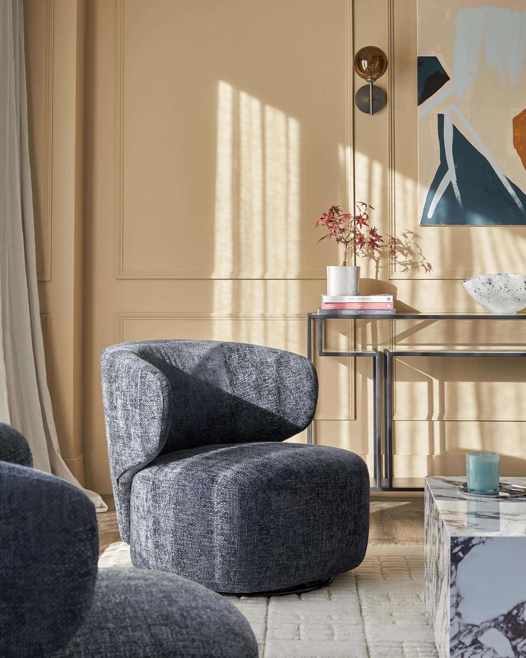 Landon dark blue fabric swivel accent chair - Image 7