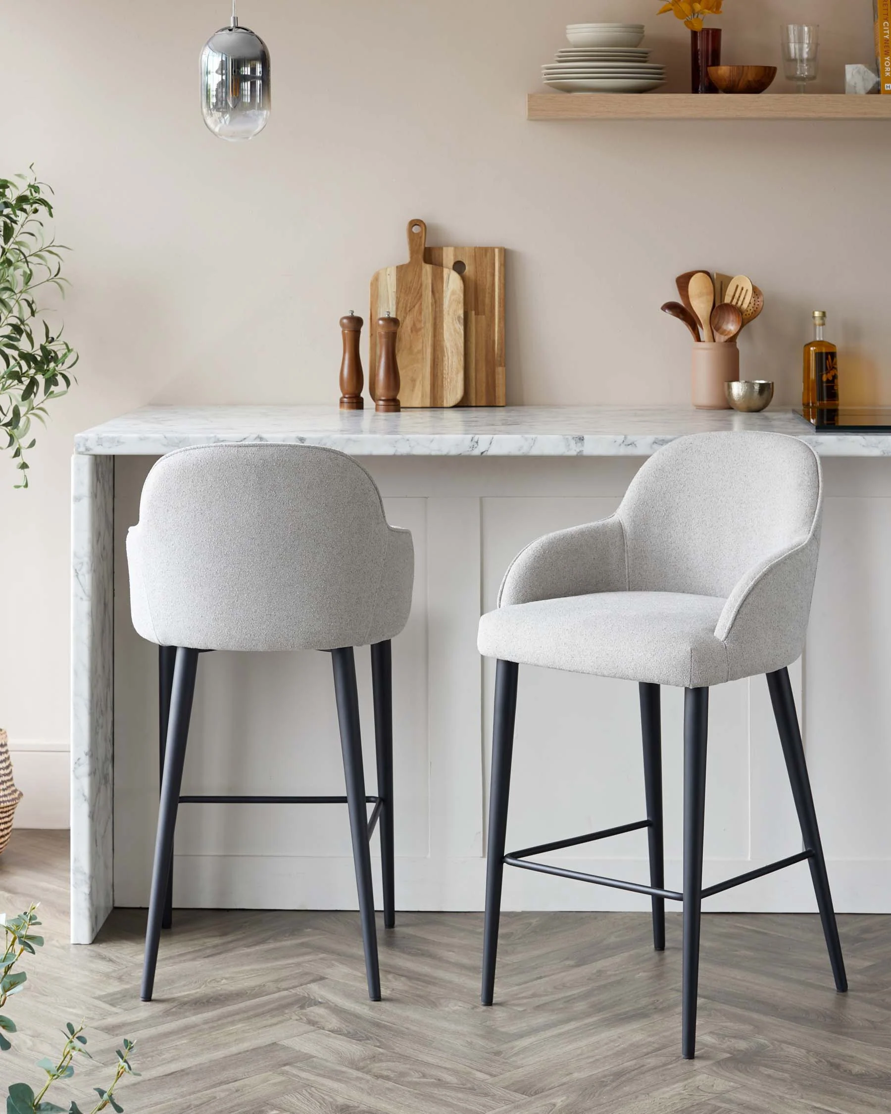 Lani Light Grey Boucle and Black Metal Bar Stool - Image 2