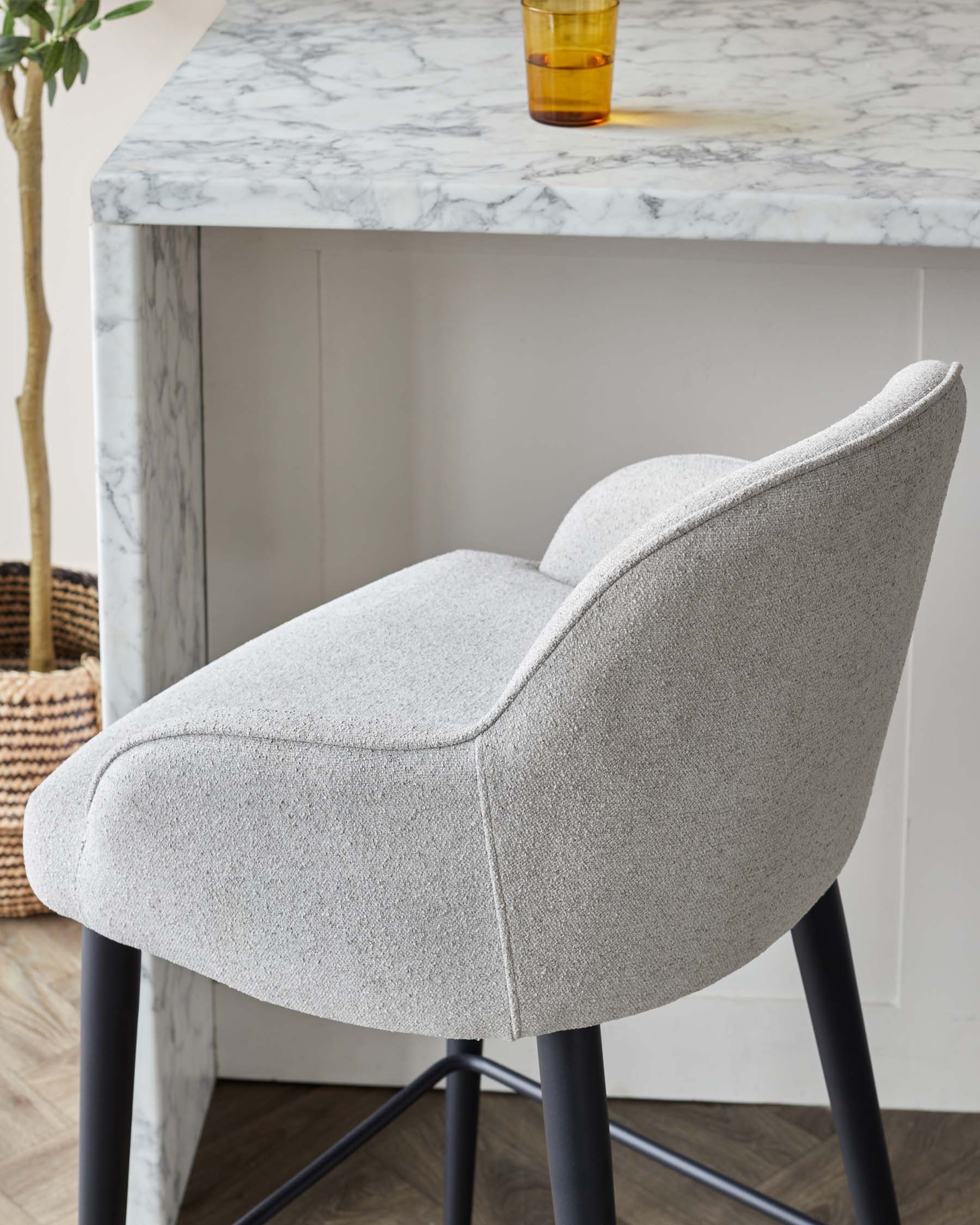Lani Light Grey Boucle and Black Metal Bar Stool - Image 3