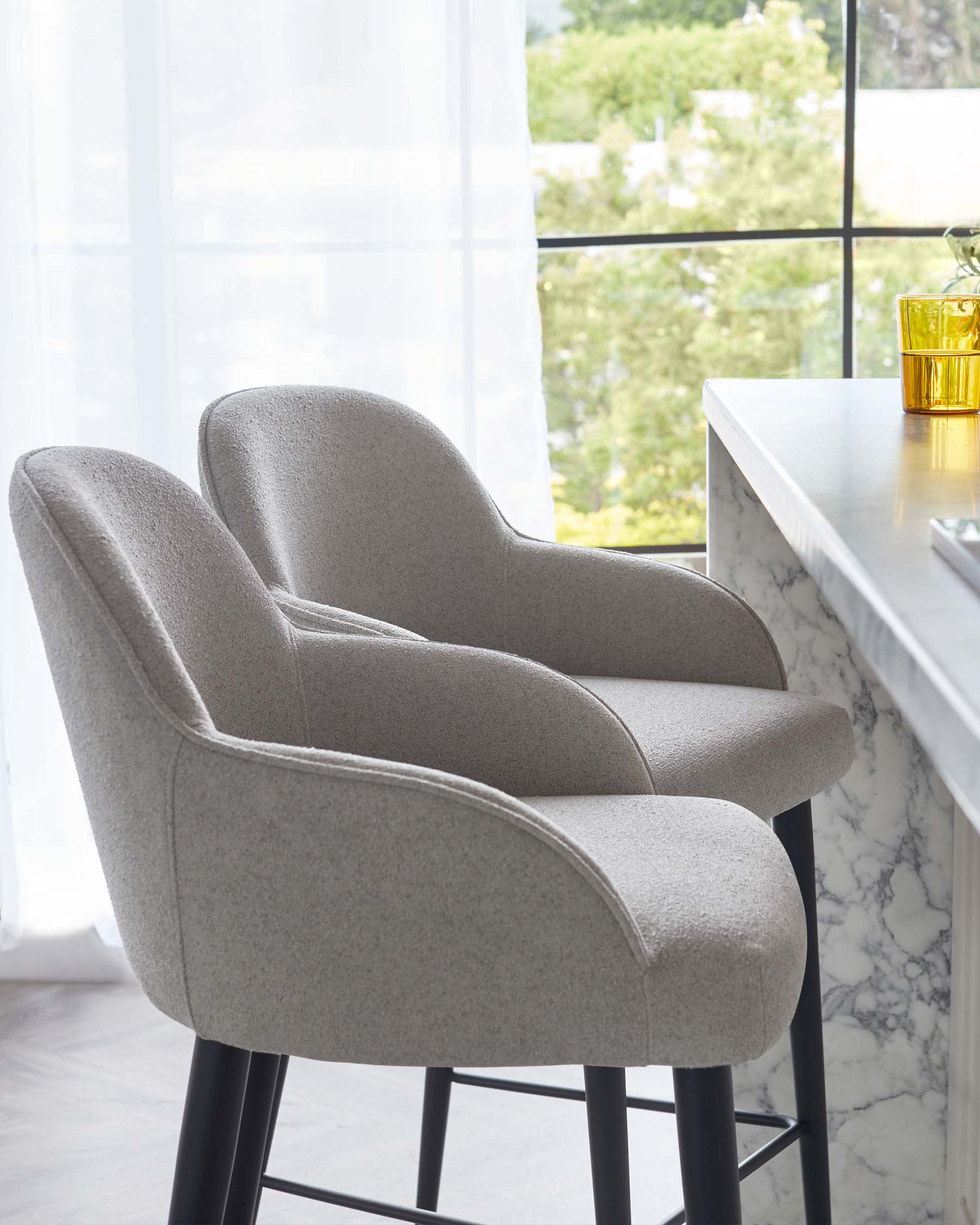 Lani Light Grey Boucle and Black Metal Bar Stool - Image 4