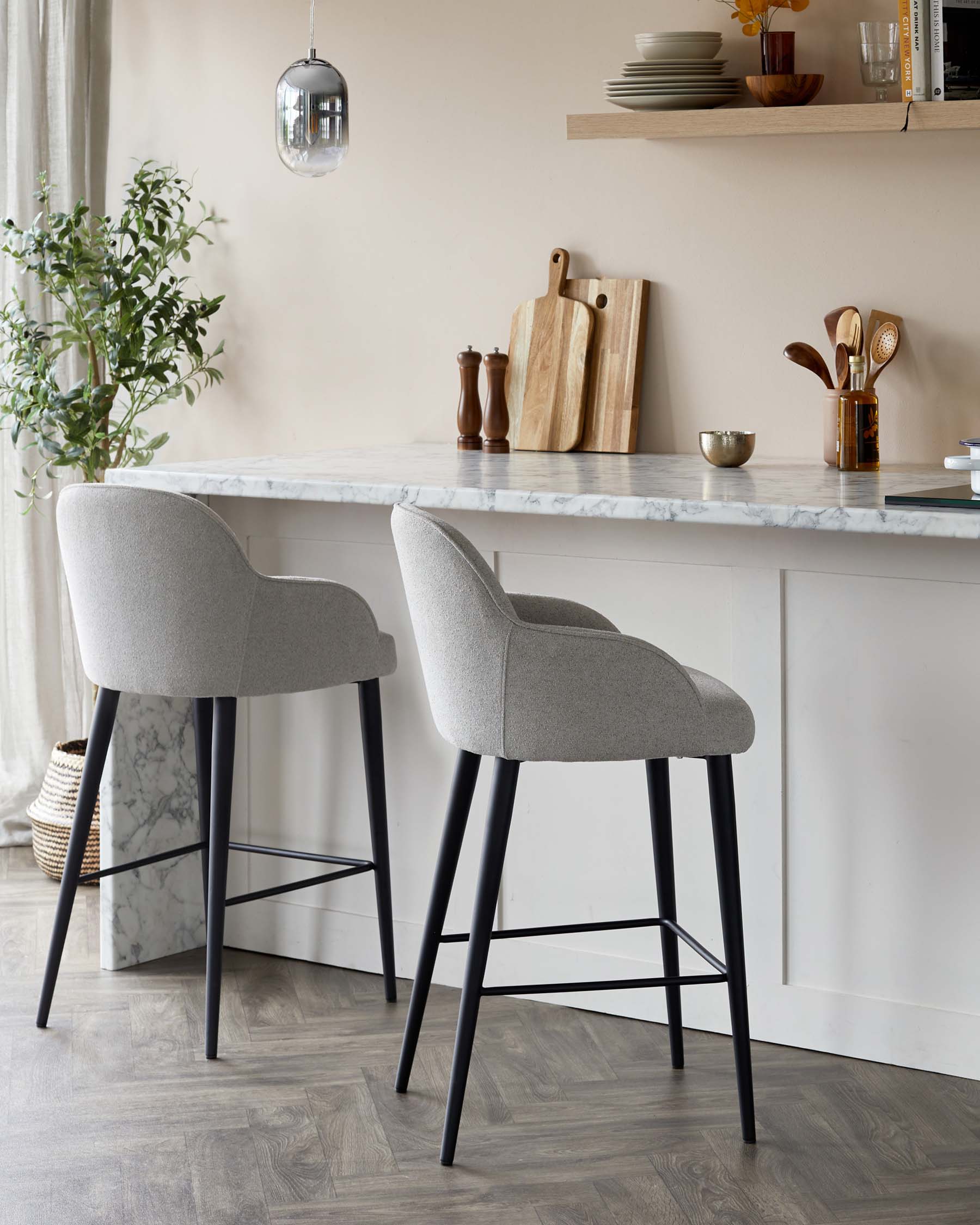 Lani Light Grey Boucle and Black Metal Bar Stool - Image 5