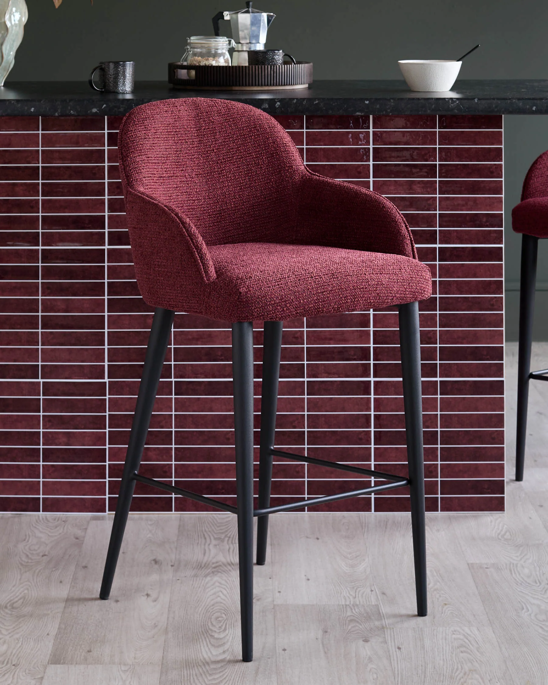 Lani berry red chunky fabric bar stool - Image 2