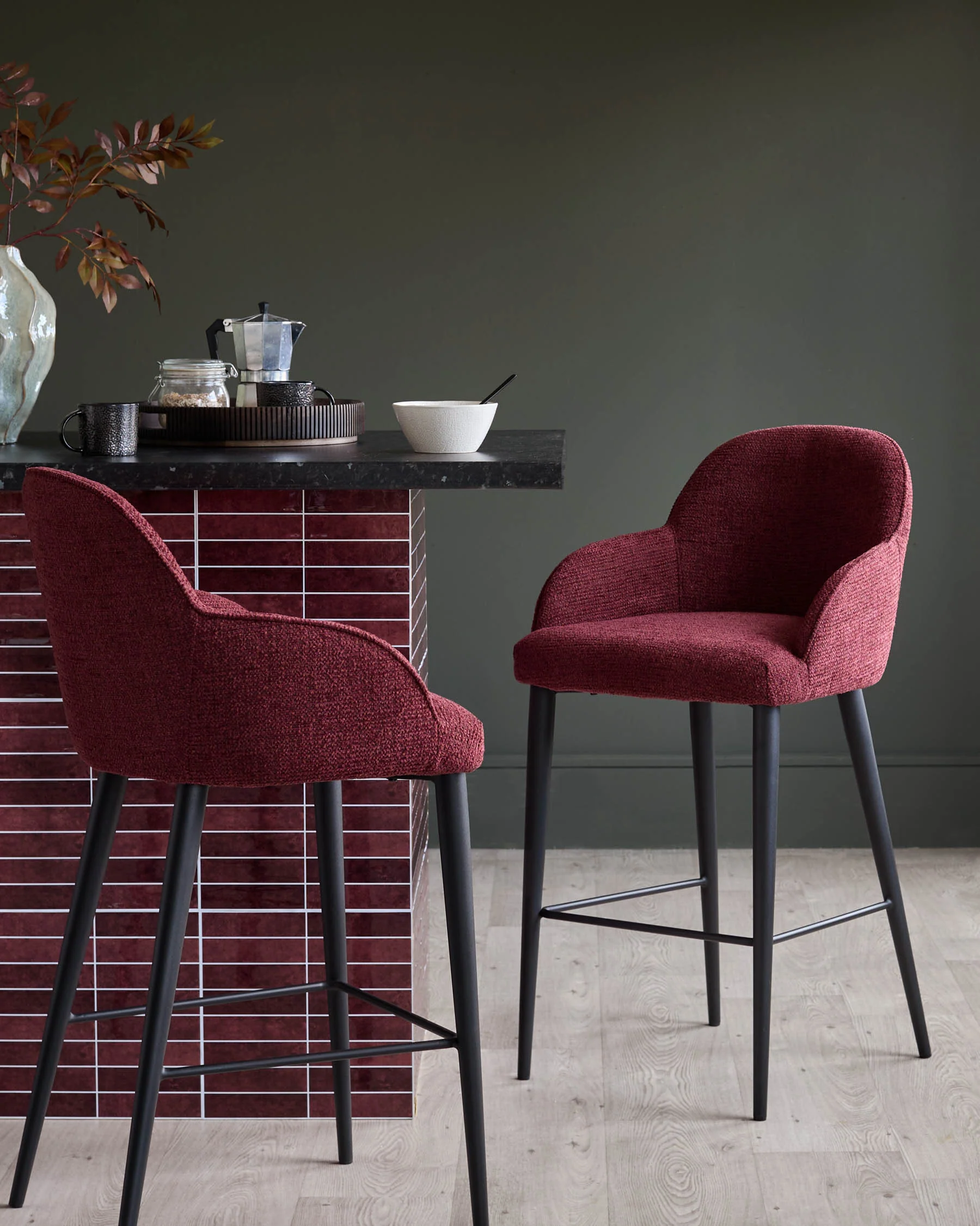 Lani berry red chunky fabric bar stool - Image 3