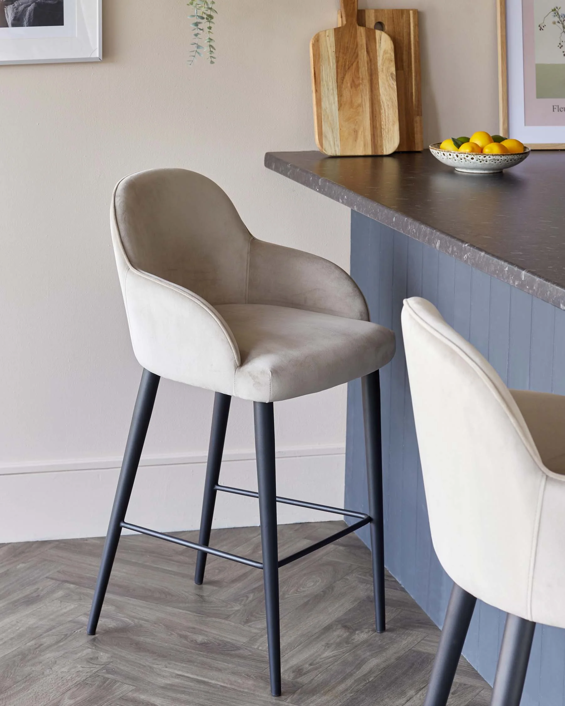 Lani Champagne Velvet Black Metal Bar Stool