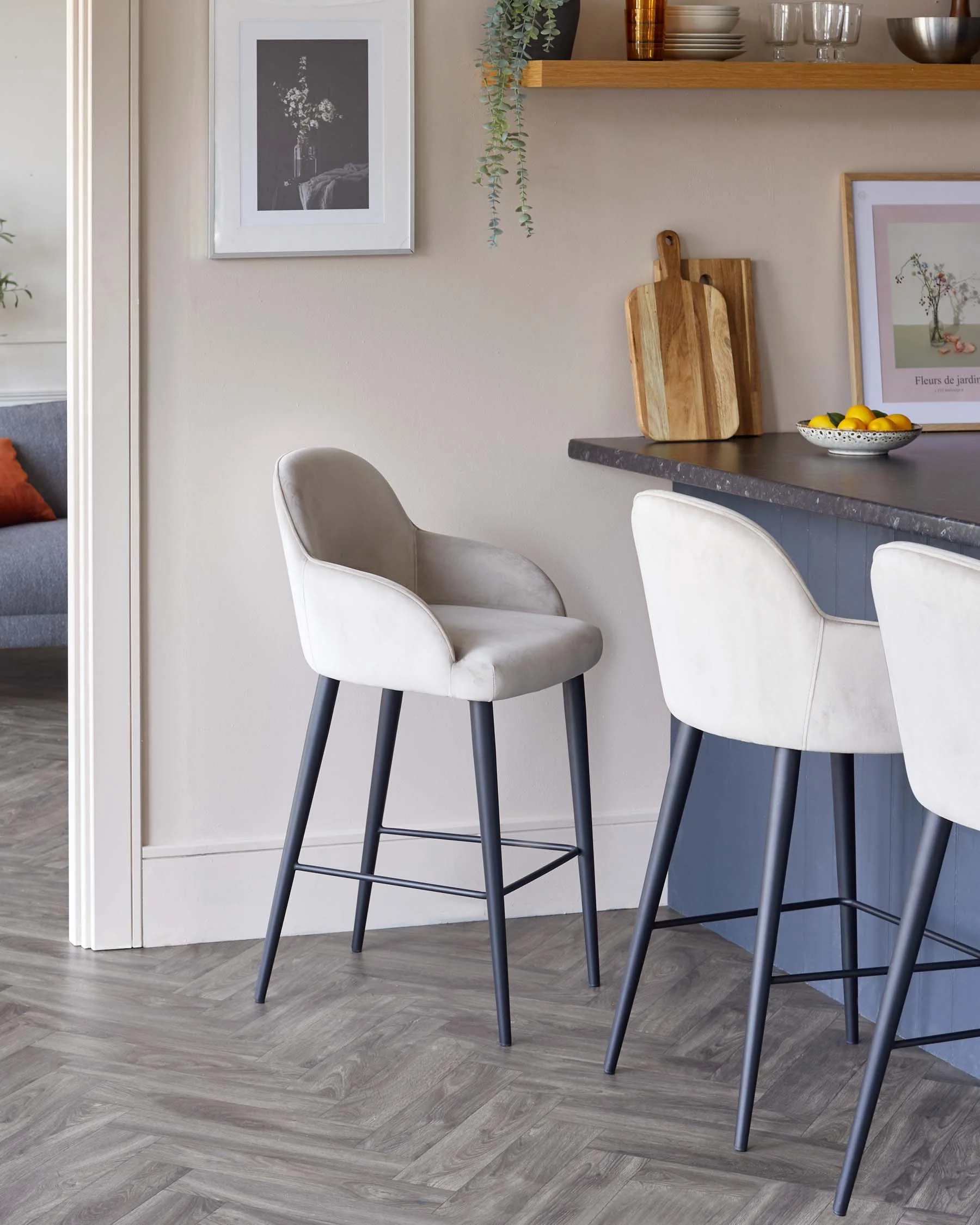 Lani Champagne Velvet Black Metal Bar Stool - Image 2