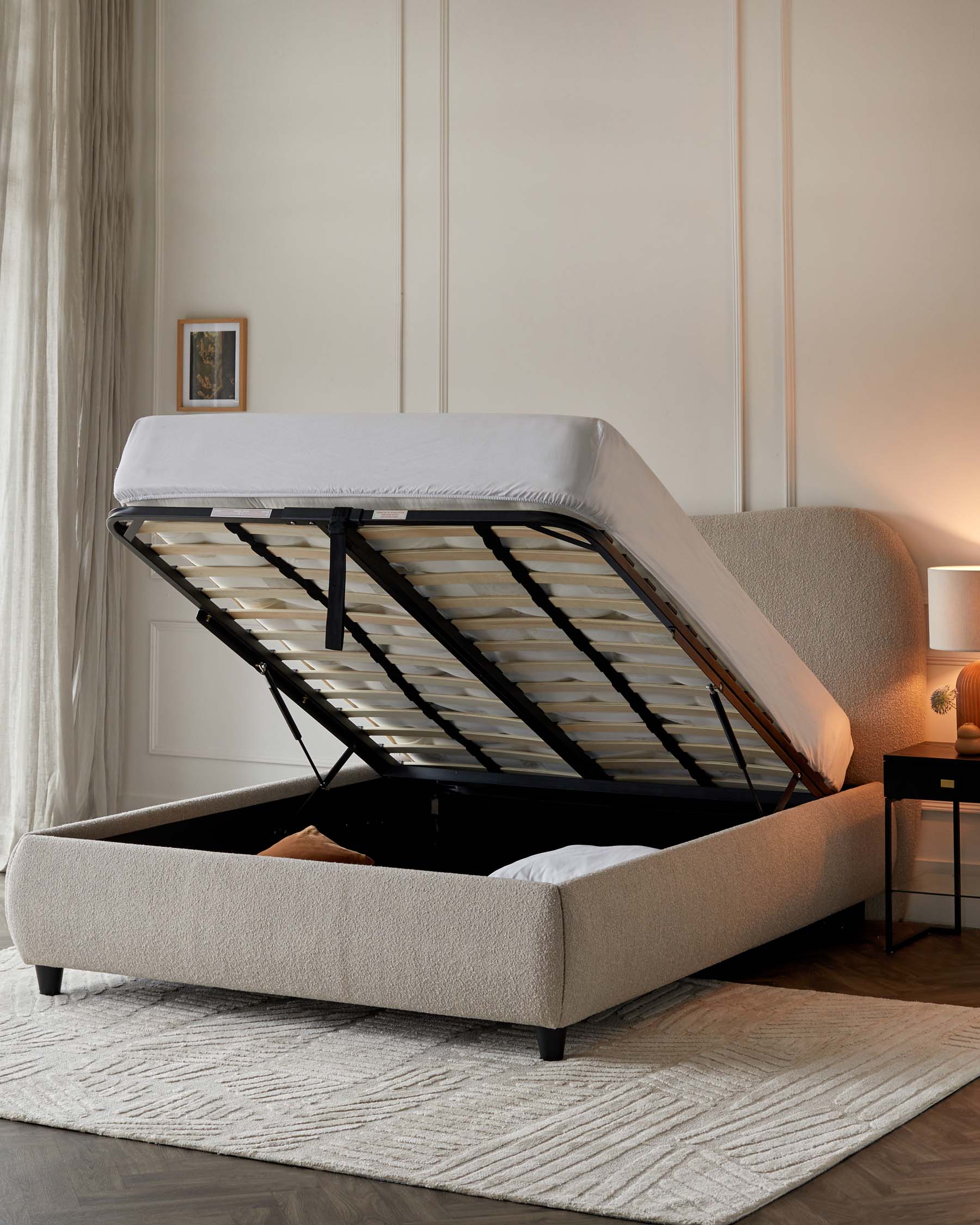 Lani Soft Boucle Natural King Ottoman Ottoman Storage Bed - Image 2