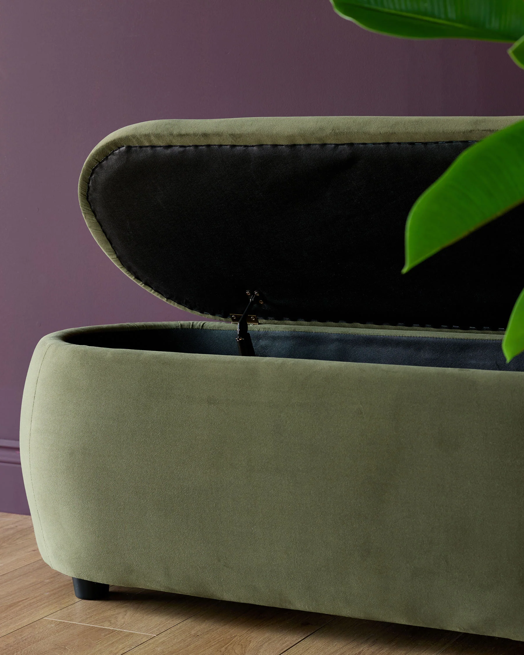 Lani olive green velvet storage ottoman bench - Image 10