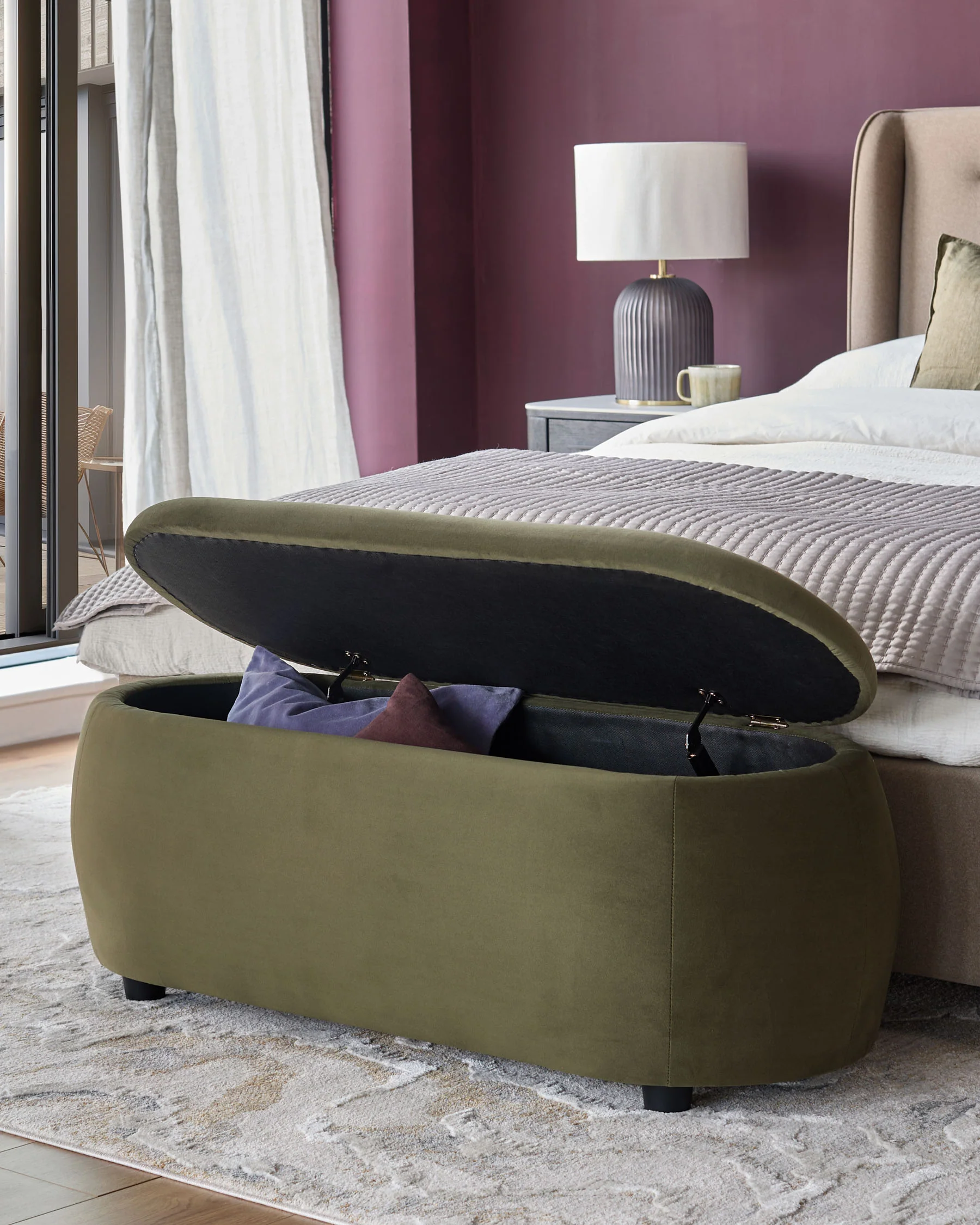 Lani olive green velvet storage ottoman bench - Image 4