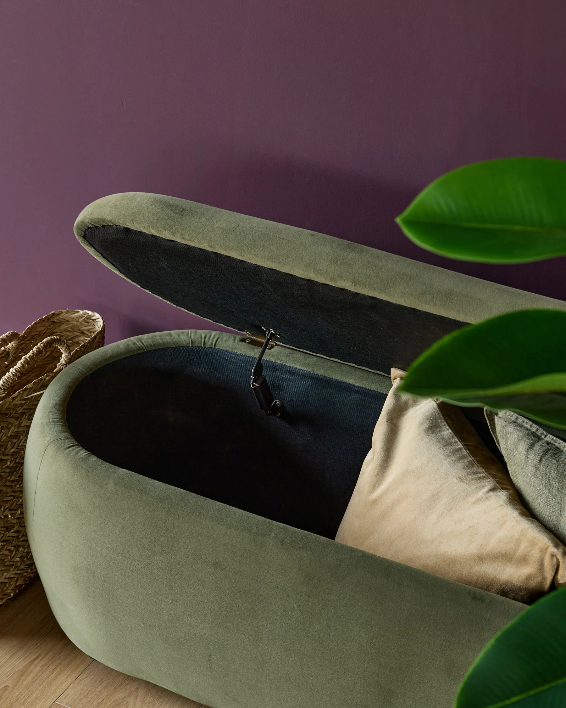 Lani olive green velvet storage ottoman bench - Image 7
