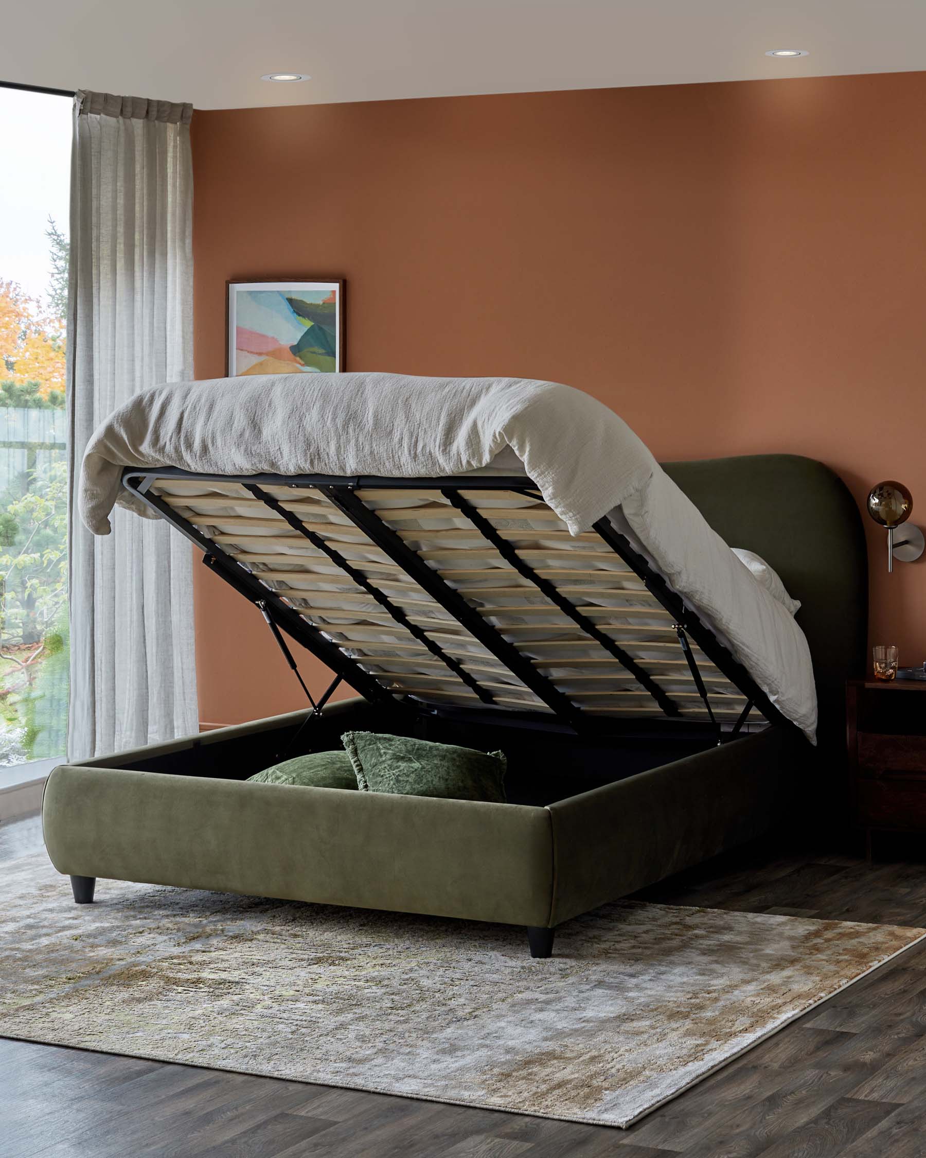 Lani olive green velvet super king ottoman storage bed - Image 2