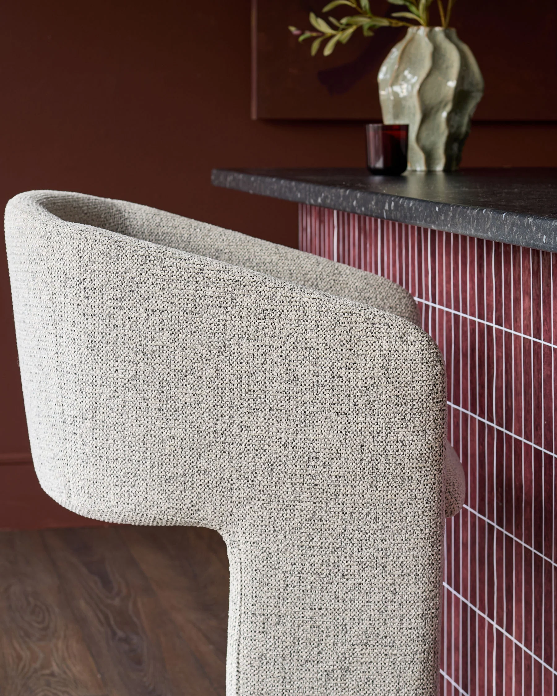 Leighton grey fabric black steel cantilever bar stool - Image 7