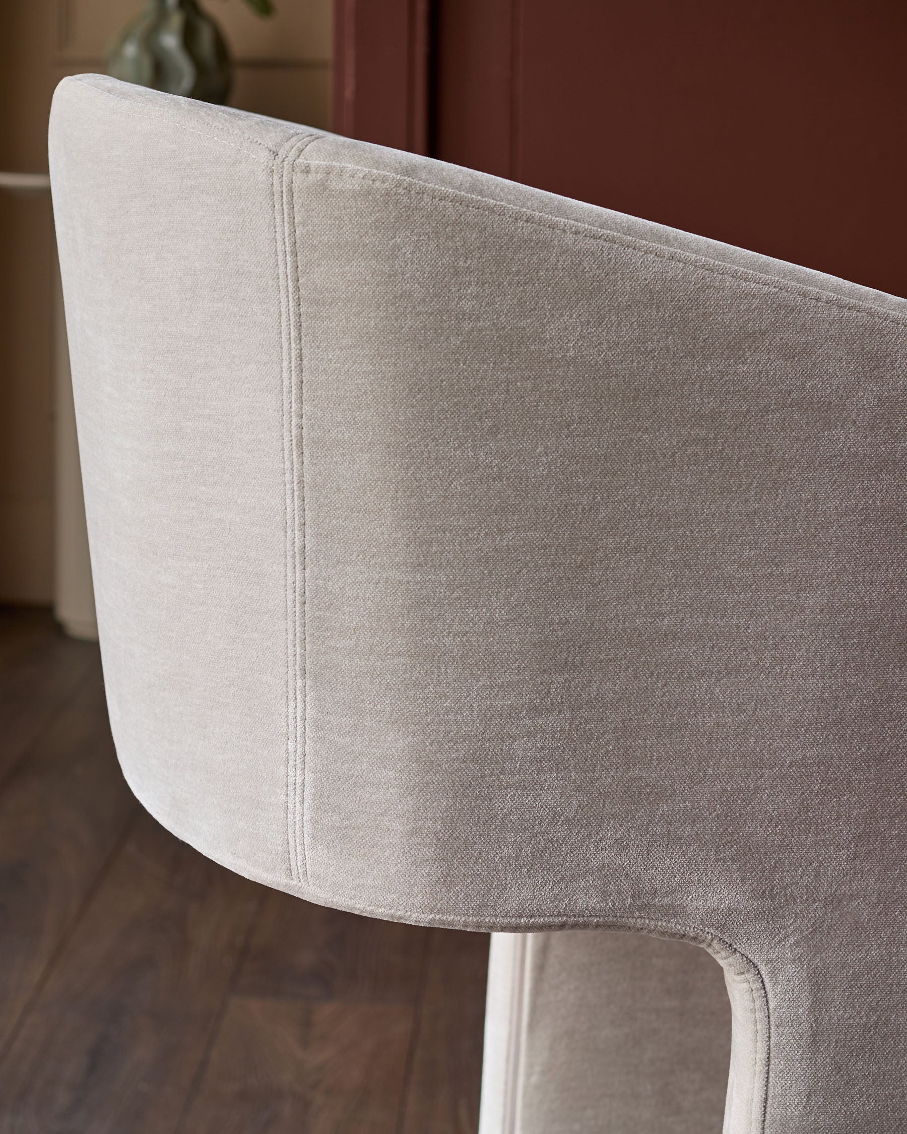Leighton natural grey chenille black steel cantilever bar stool - Image 7