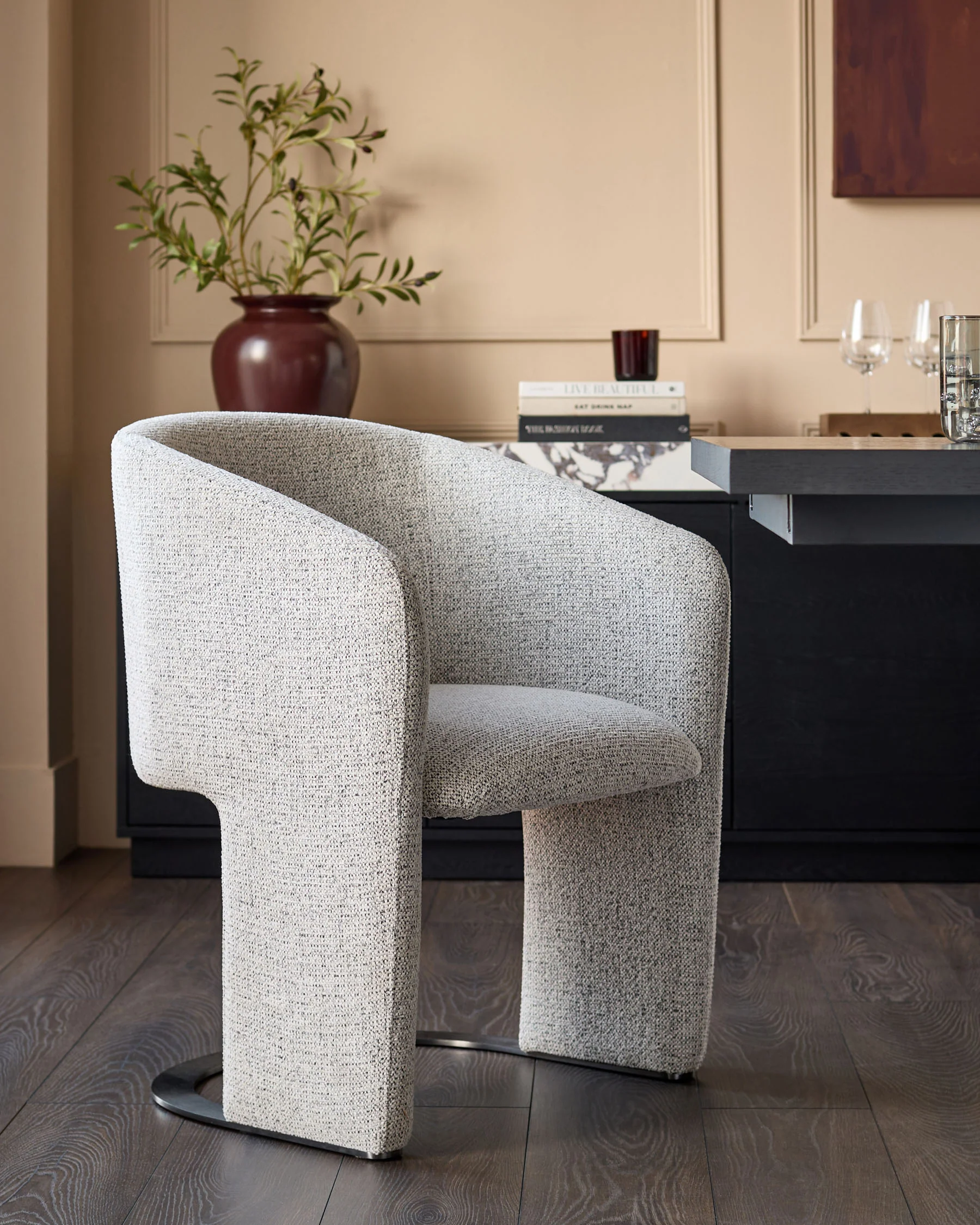 Leighton grey fabric black steel cantilever dining chair
