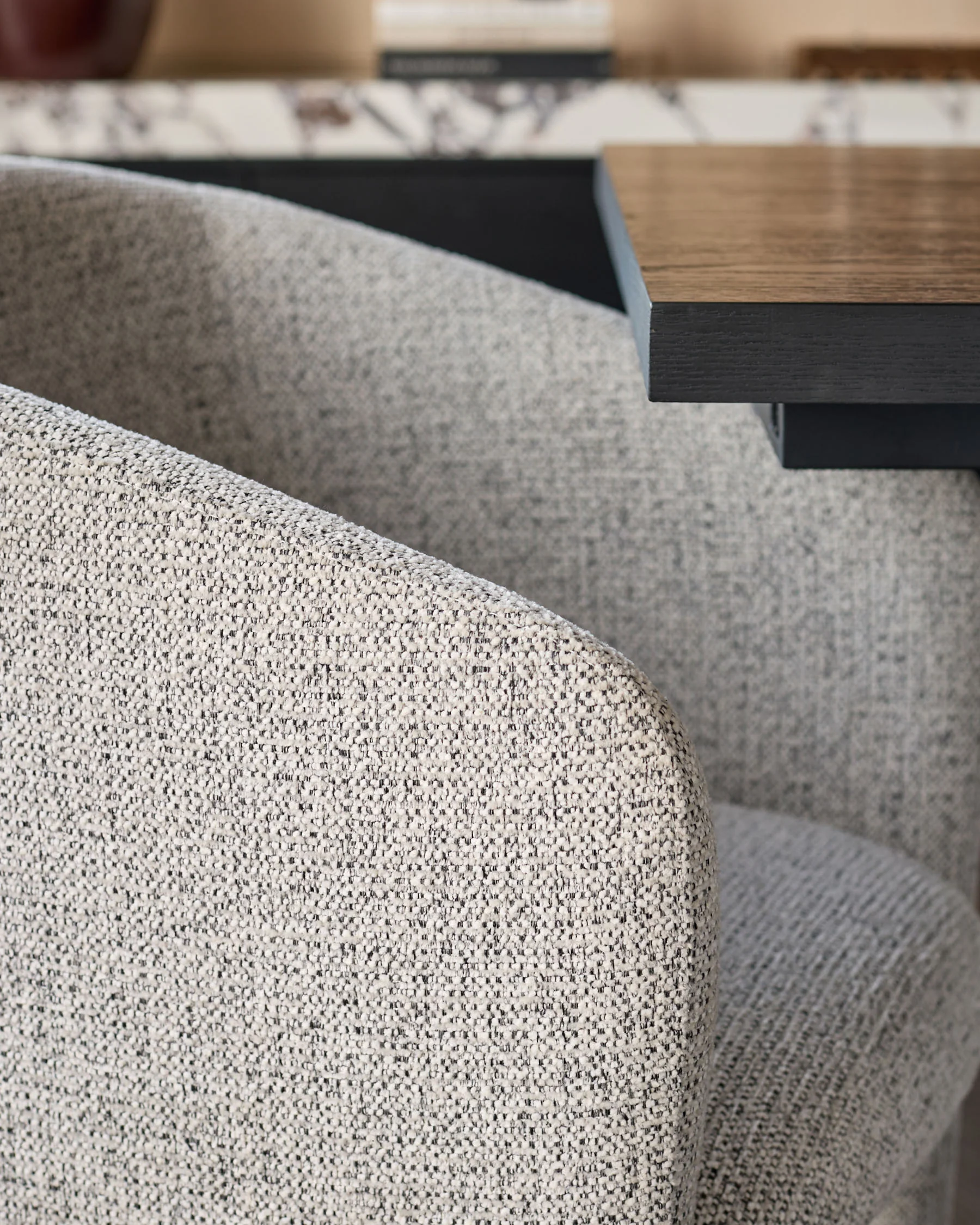 Leighton grey fabric black steel cantilever dining chair - Image 8