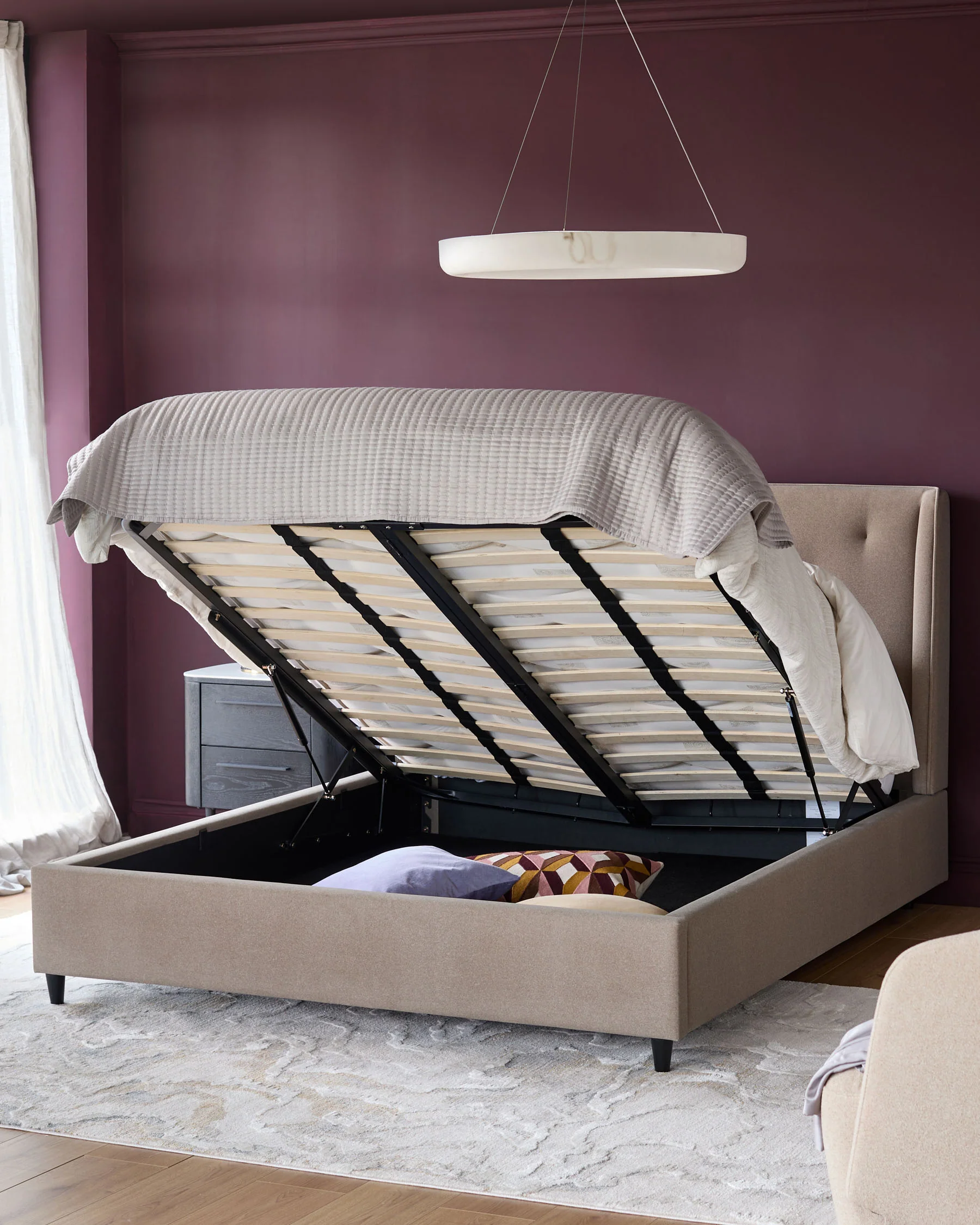 Lenora mocha fabric double ottoman storage bed - Image 3