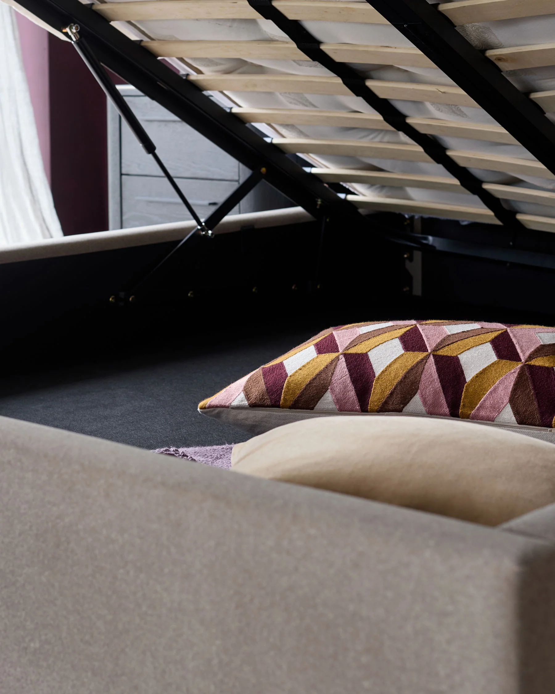 Lenora mocha fabric double ottoman storage bed - Image 7