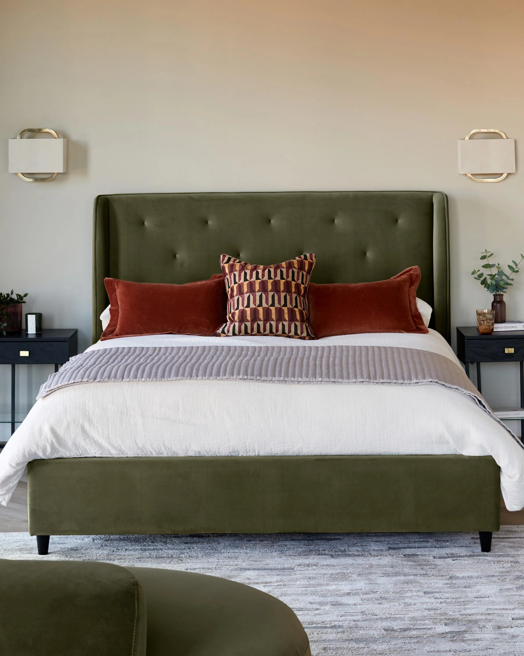 Lenora olive green velvet double ottoman storage bed - Image 2