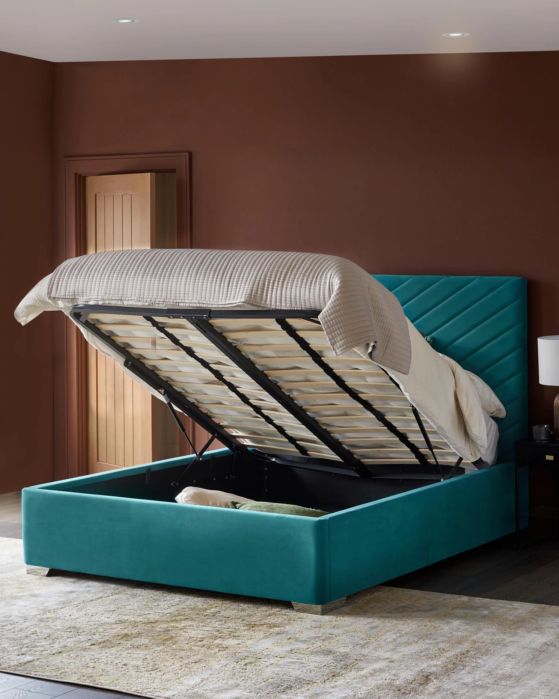 Leo Light Teal Velvet King Size Ottoman Storage Bed - Image 3