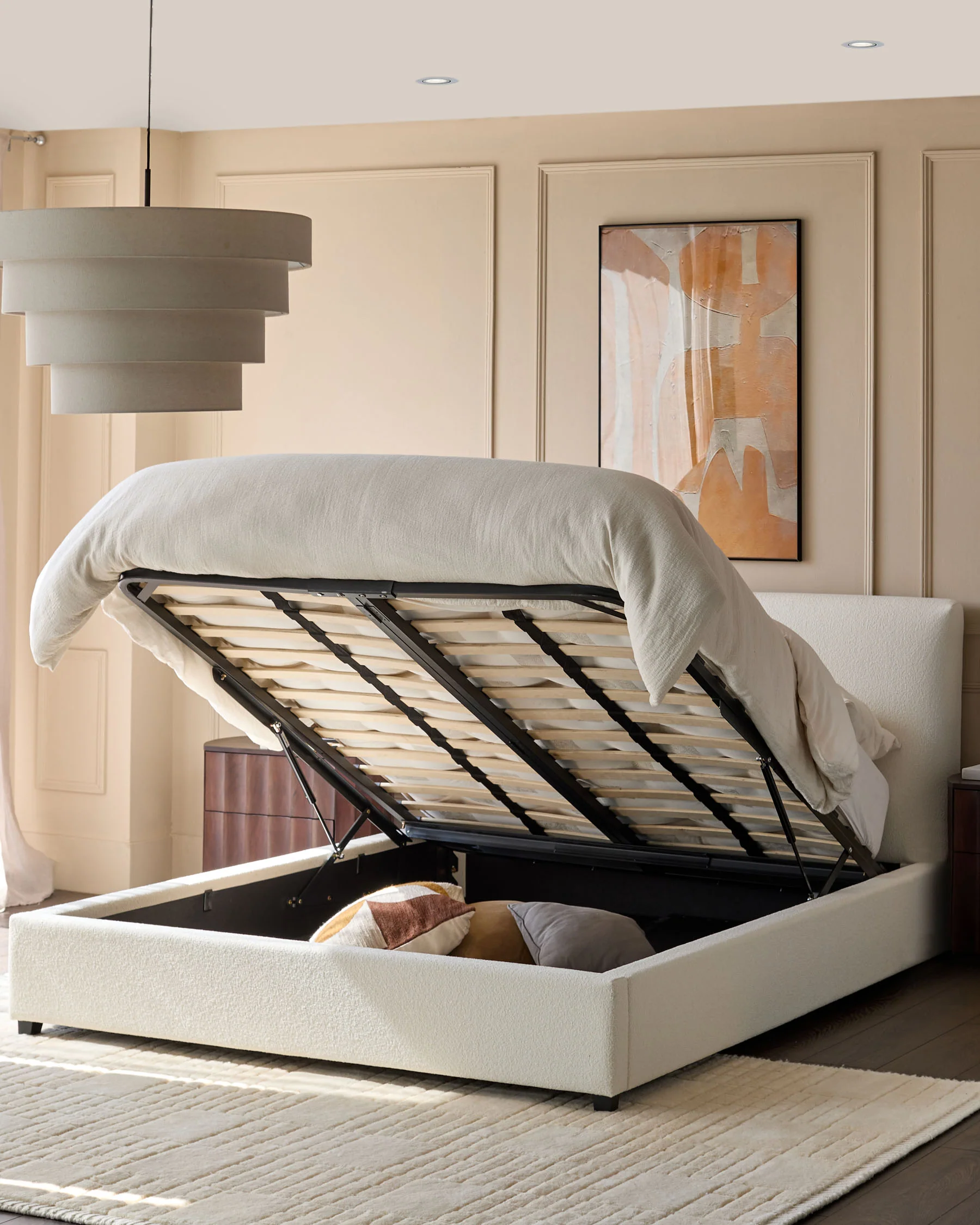 Leona ivory boucle double ottoman storage bed - Image 3
