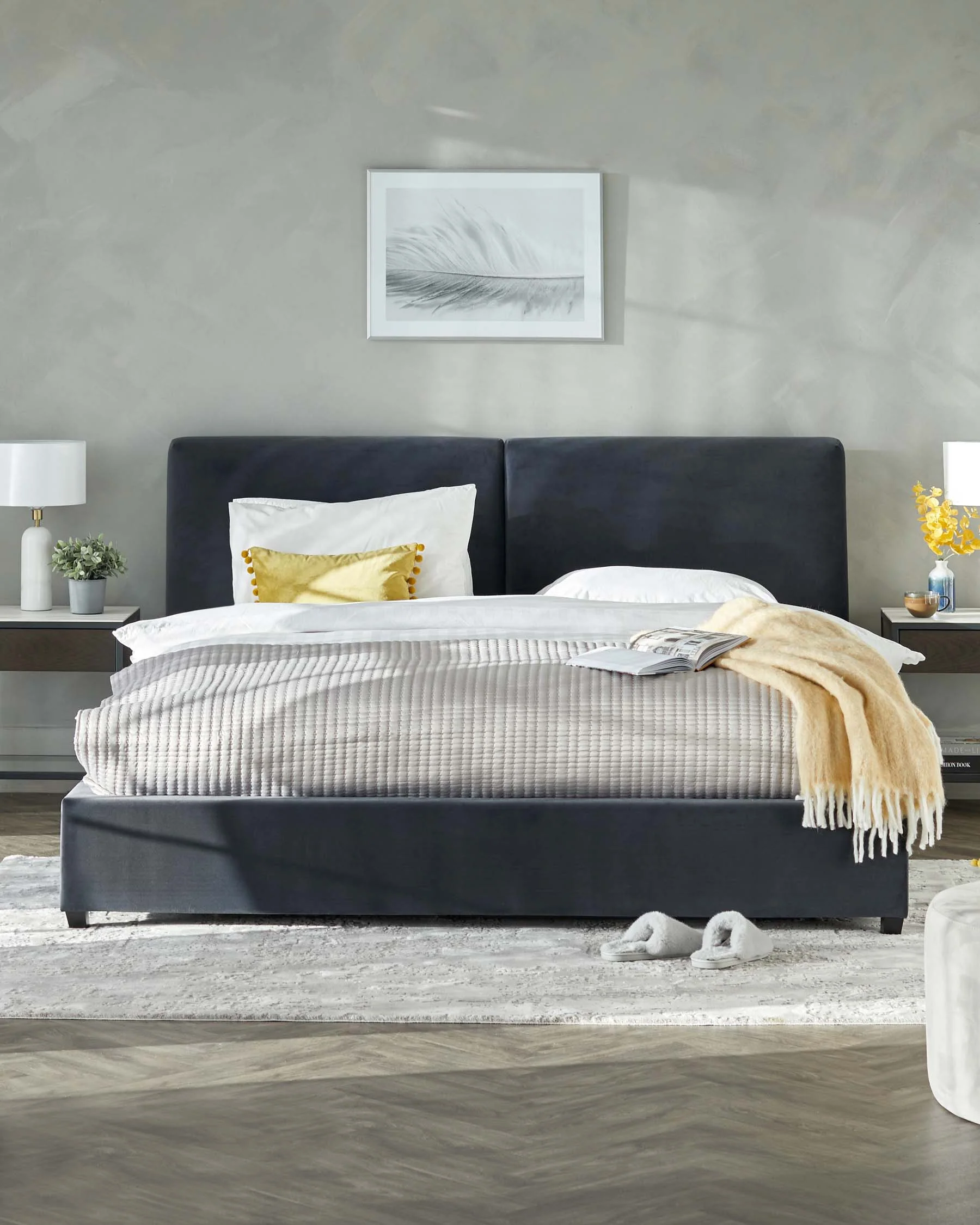 Leona Dark Grey Velvet King Size Ottoman Storage Bed - Image 3