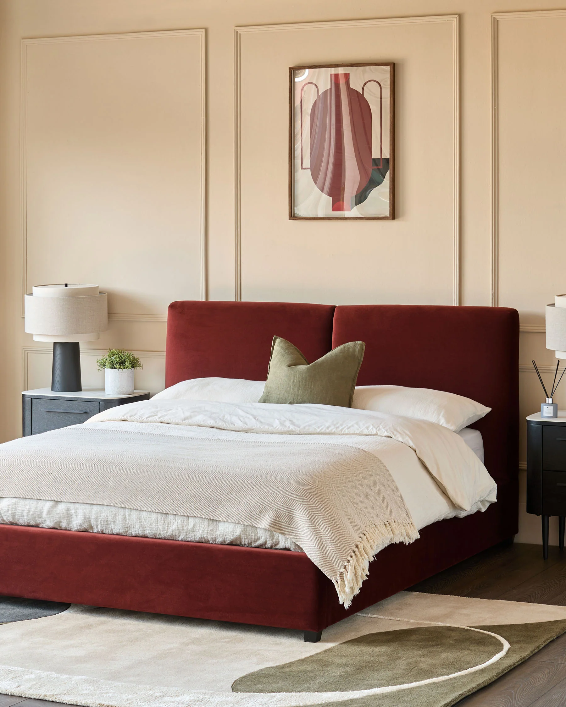 Leona toffee red velvet super king size ottoman bed