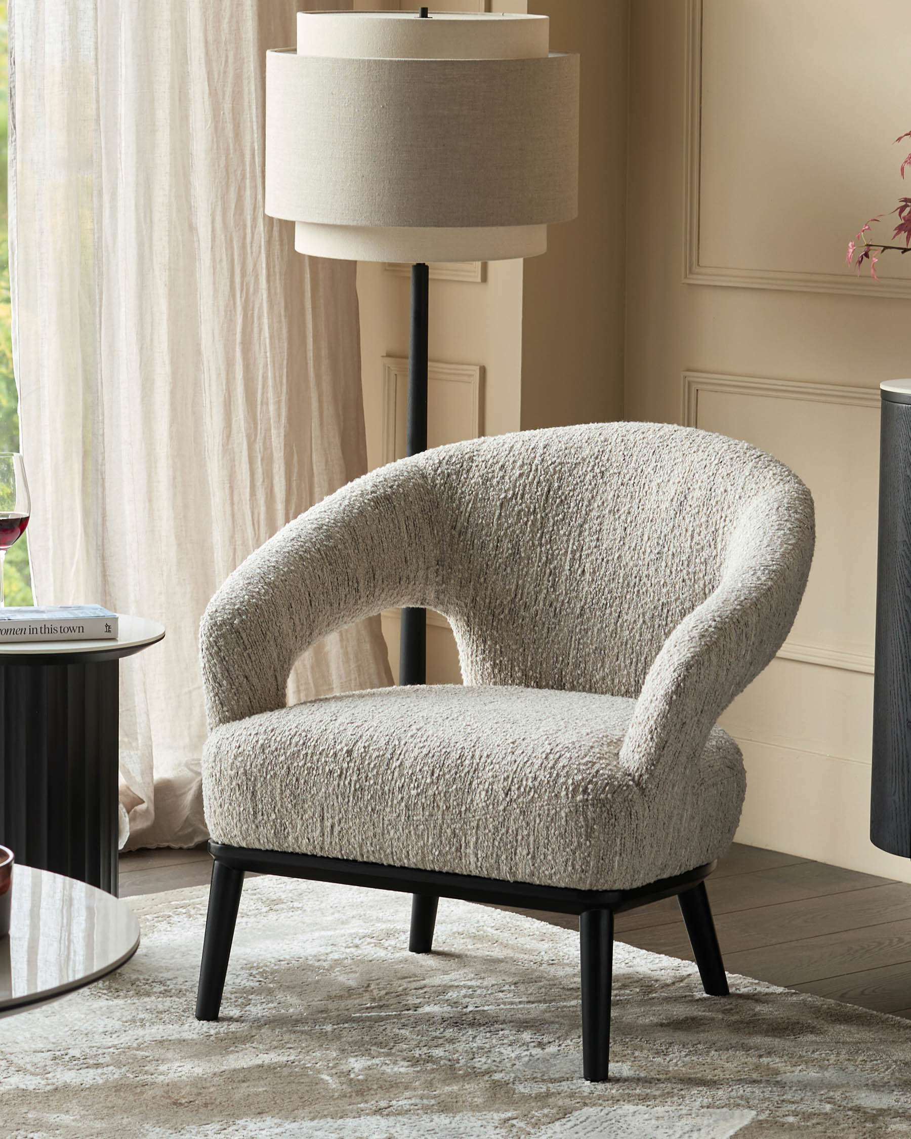 Leonie natural and mocha linen black wood floor lamp - Image 3