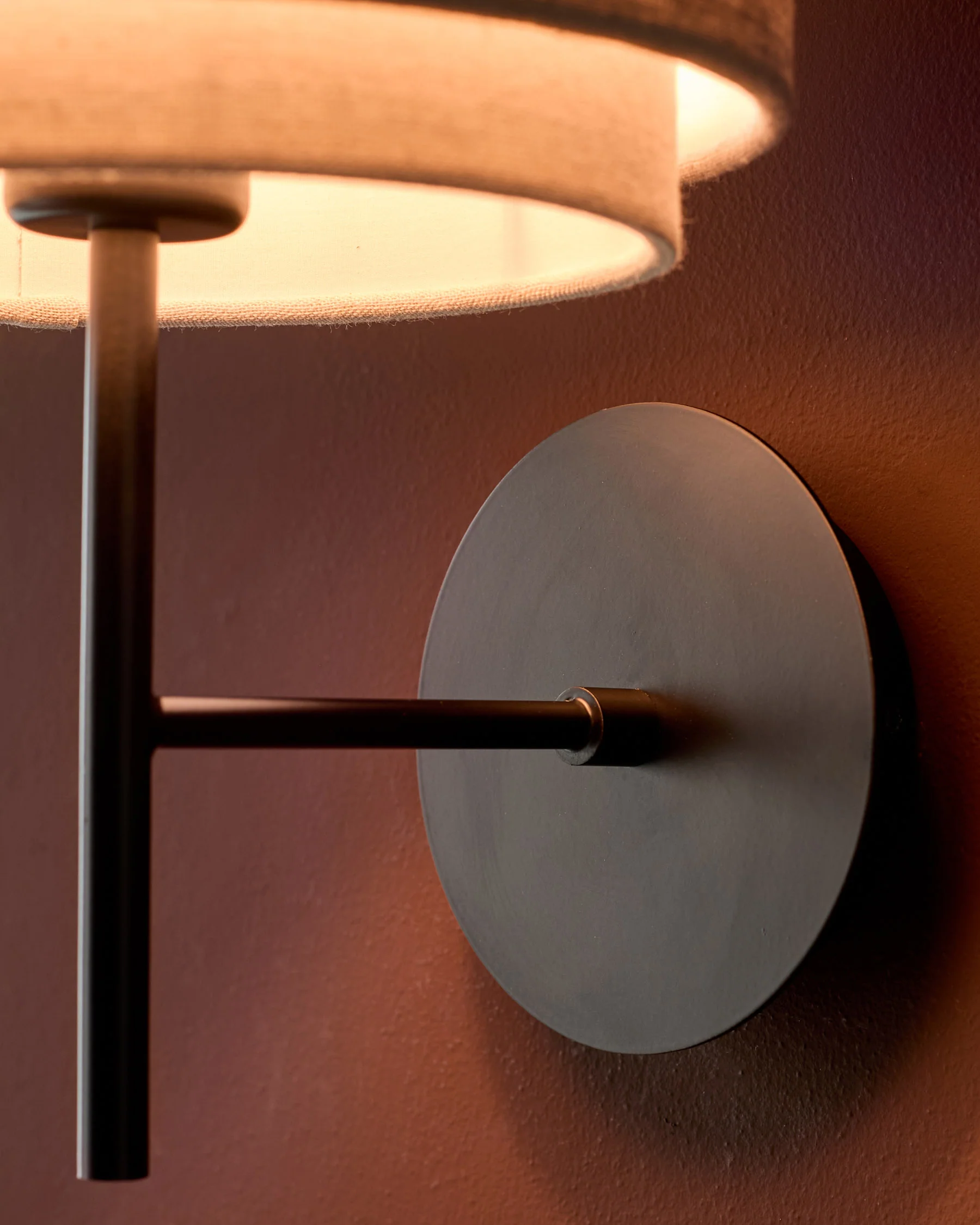 Leonie natural and mocha linen dark wood wall light - Image 3