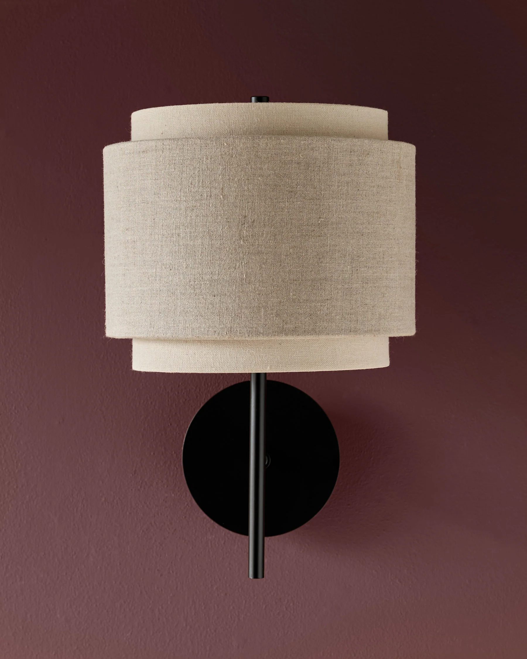 Leonie natural and mocha linen dark wood wall light - Image 4