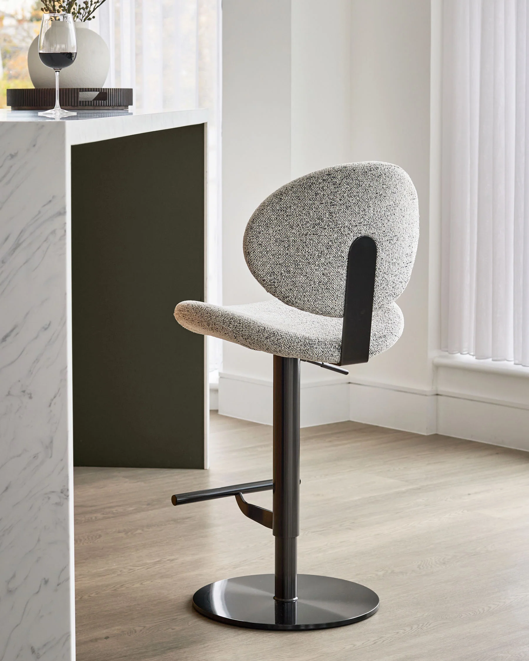 Lilah grey fabric gas lift bar stool - Image 4