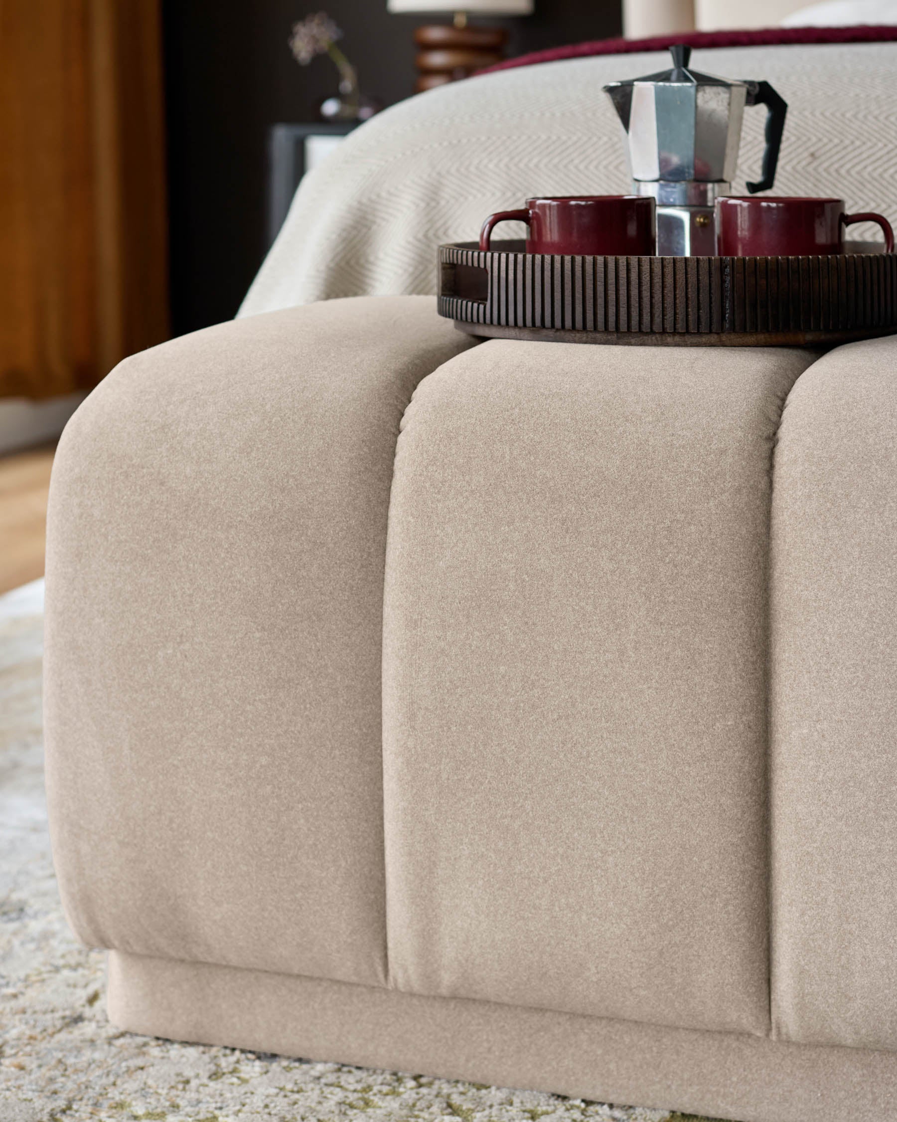 Lillian cream plush fabric bench - Image 3